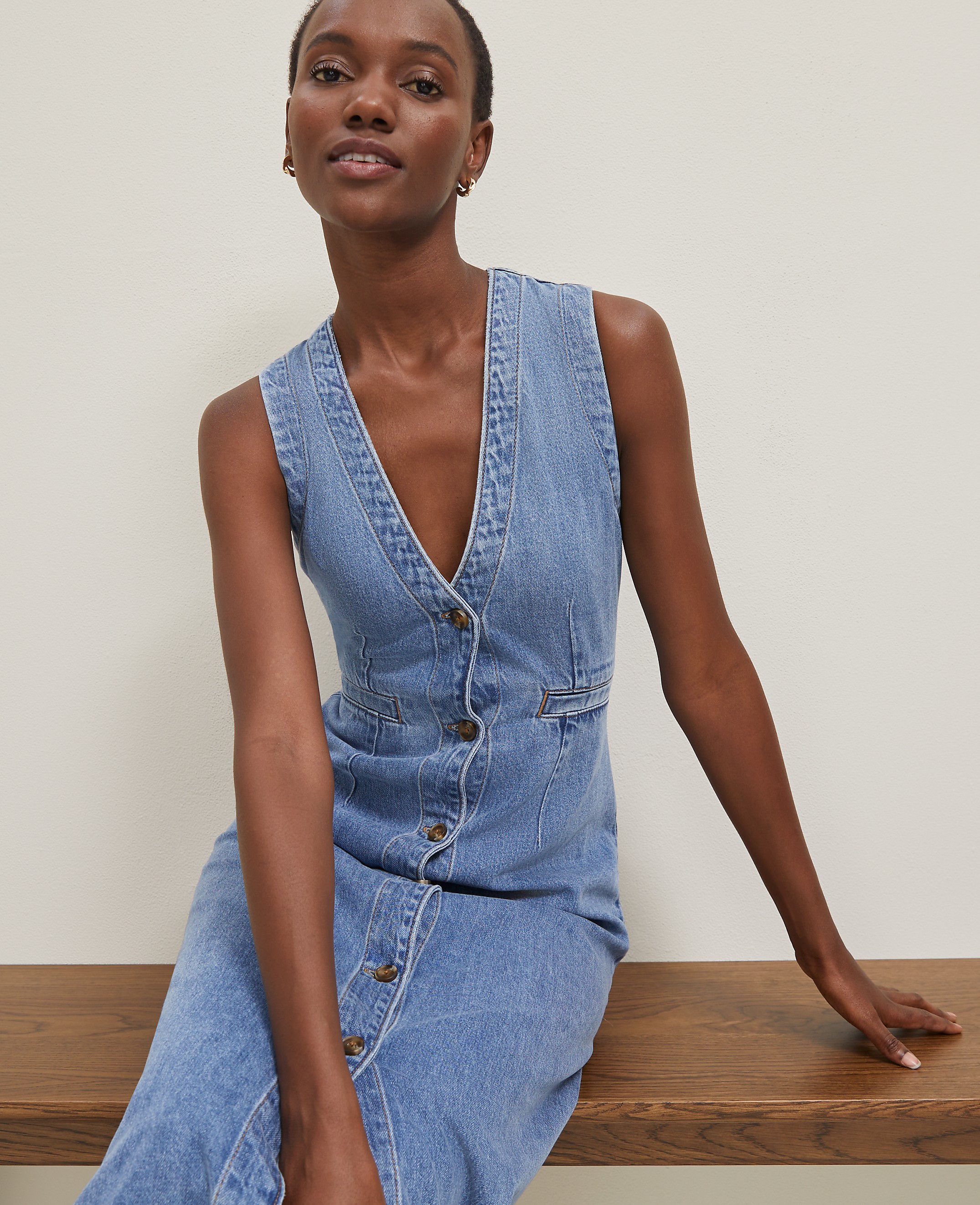 Petite Denim V-Neck Shirtdress