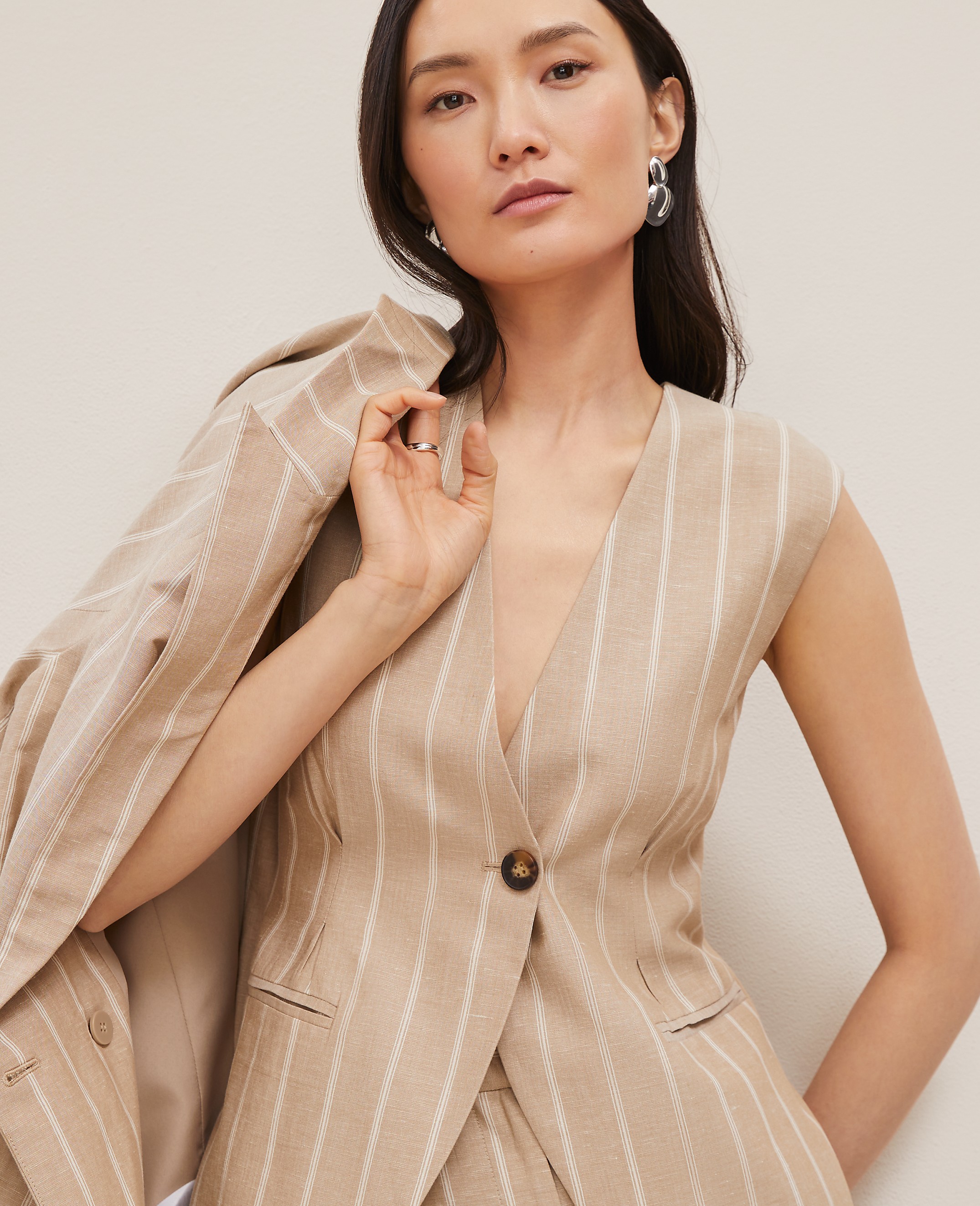 The Tucked Waist Vest in Pinstripe