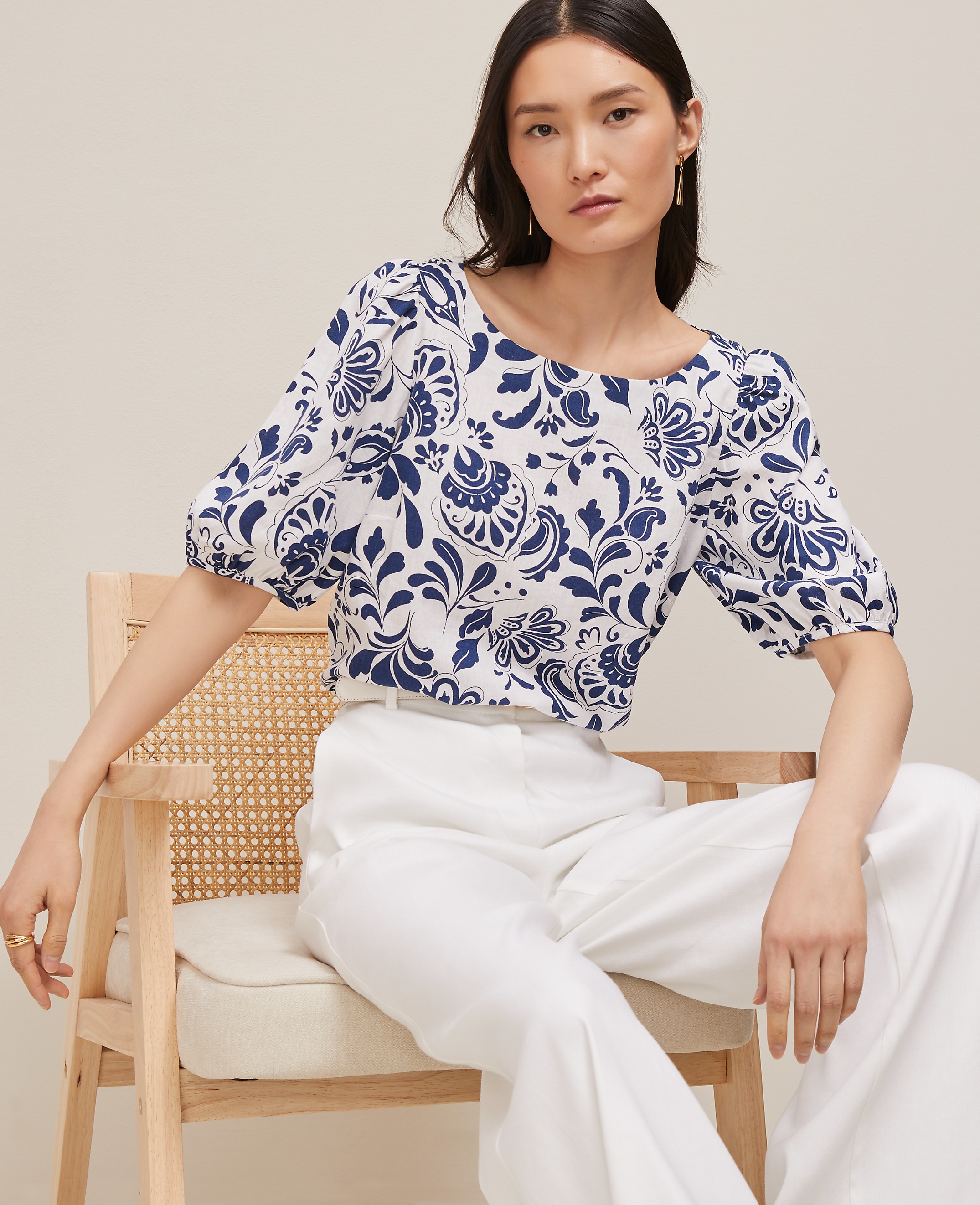 Petite Paisley Floral Boatneck Popover