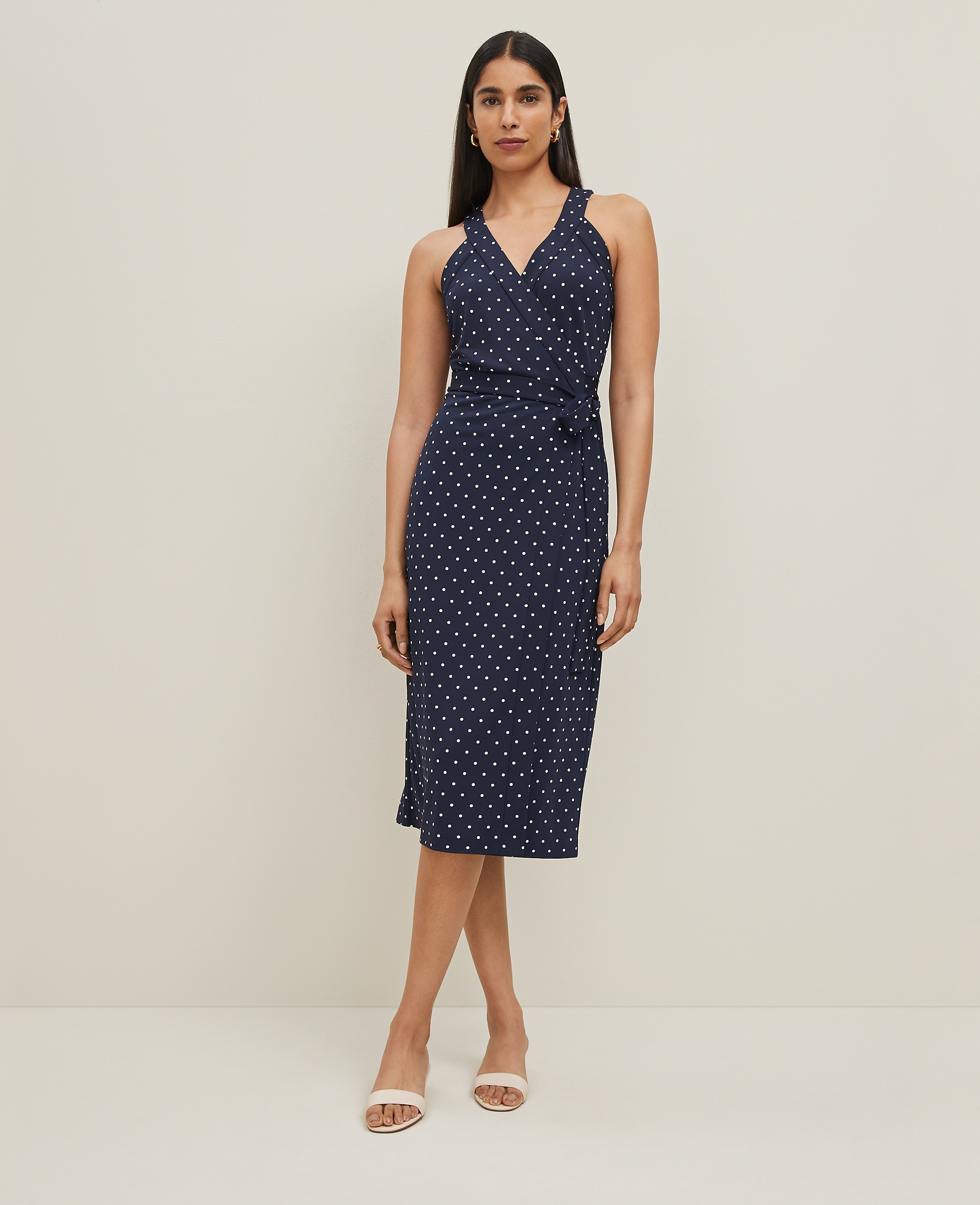 Polka Dot Halter Wrap Midi Dress