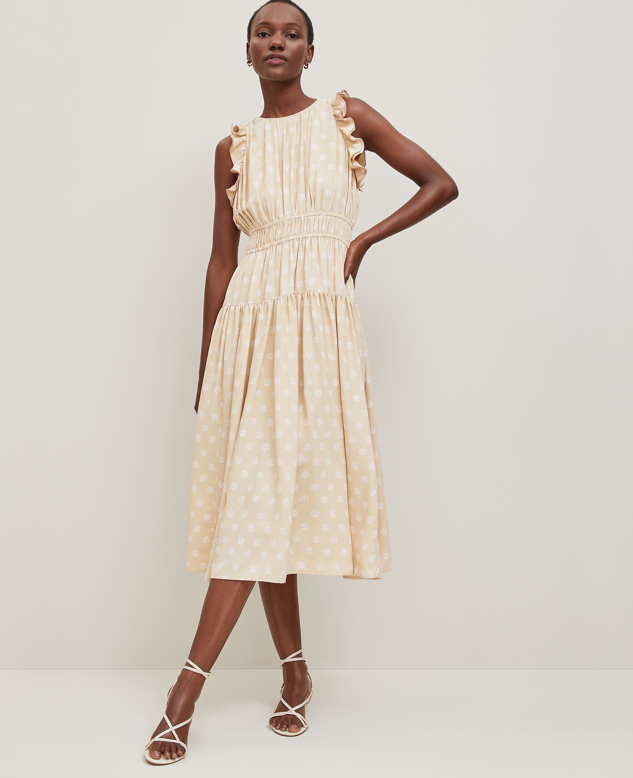 Petite Petaled Ruffle Midi Dress