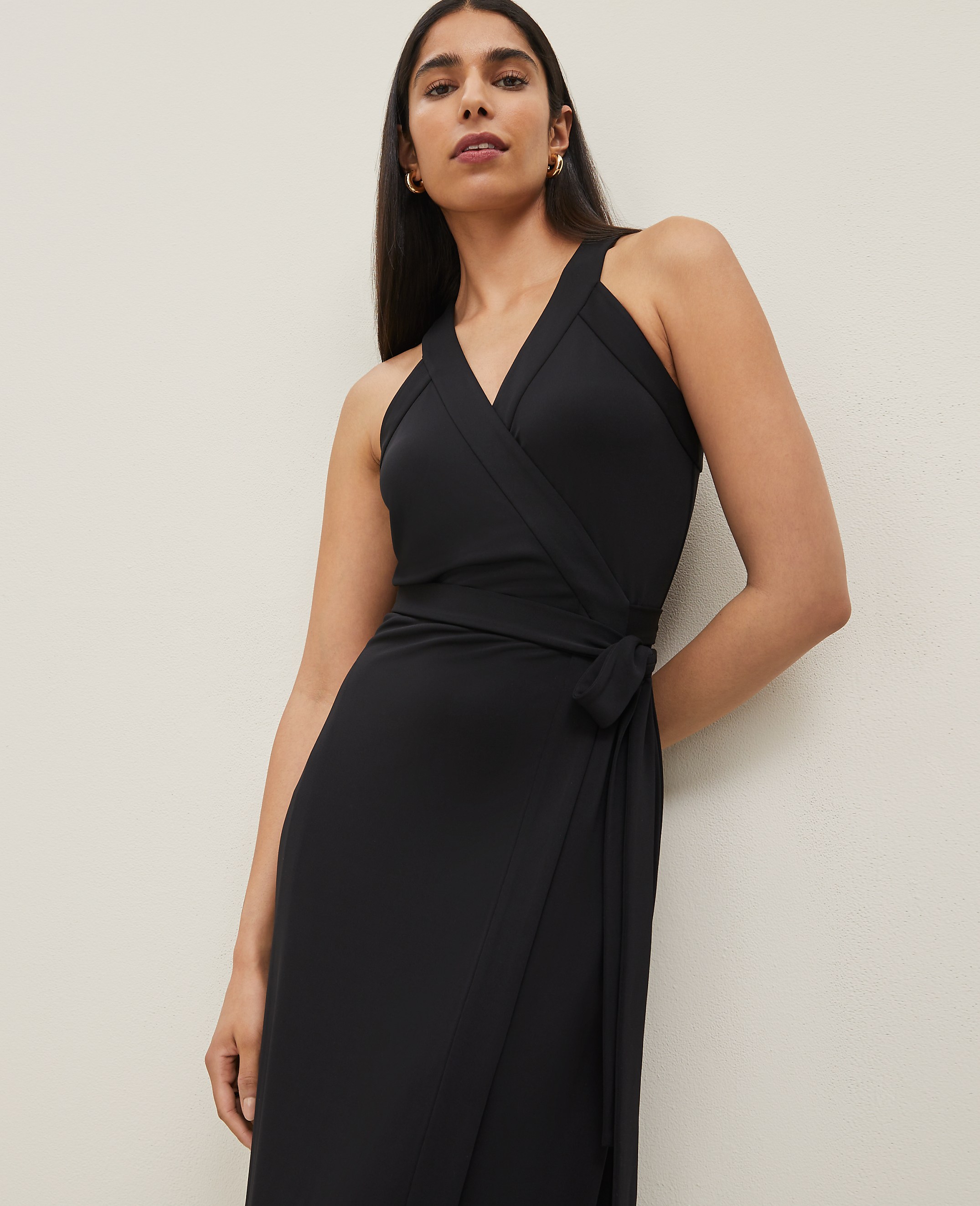 Petite Halter Wrap Midi Dress