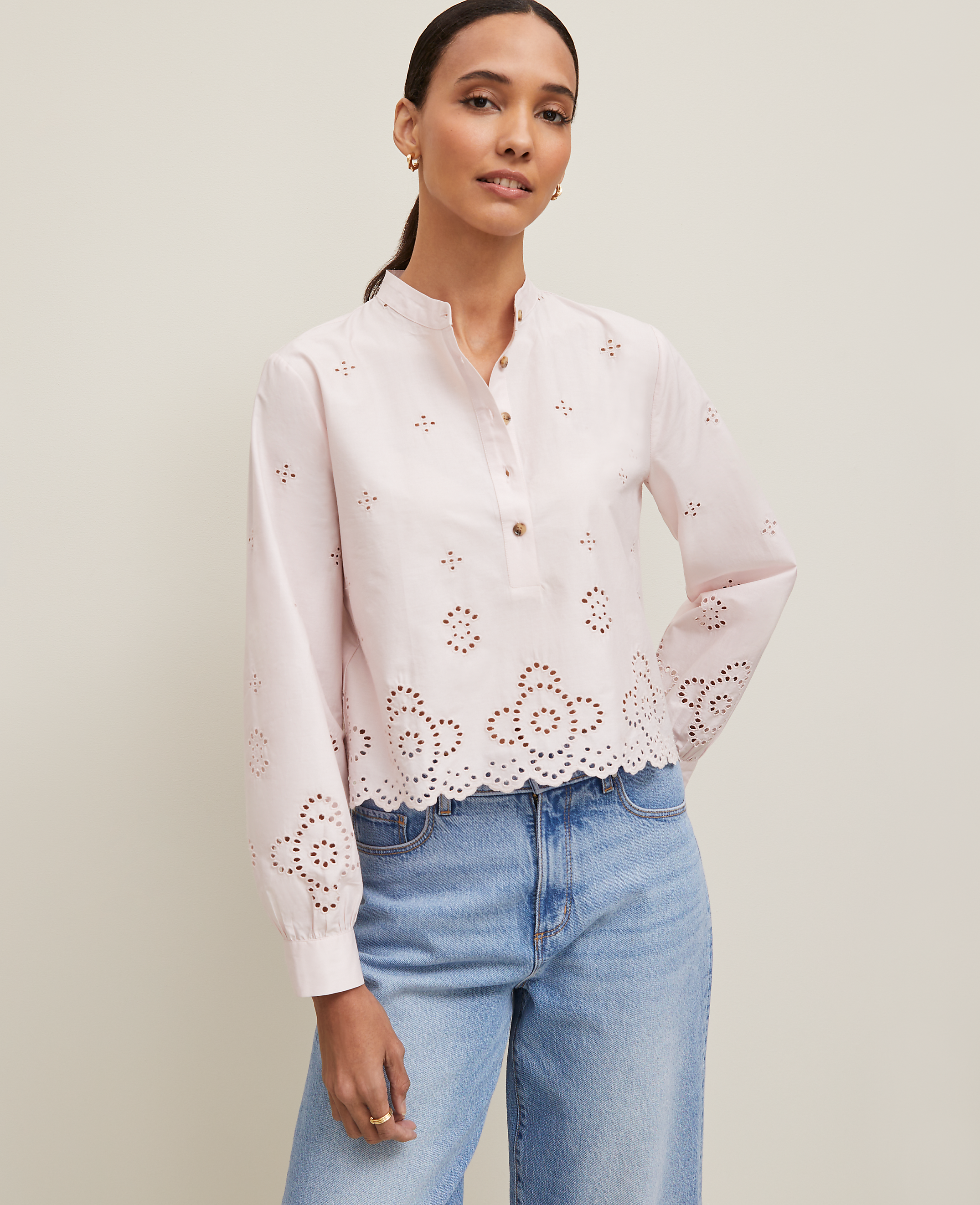 Petite Scalloped Cutout Blouse
