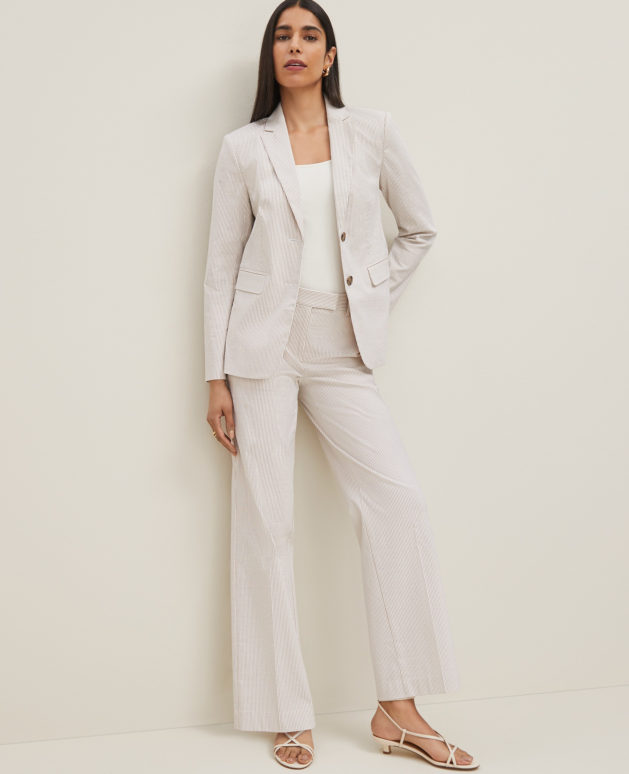 The Petite Straight Trouser Pant in Striped Seersucker