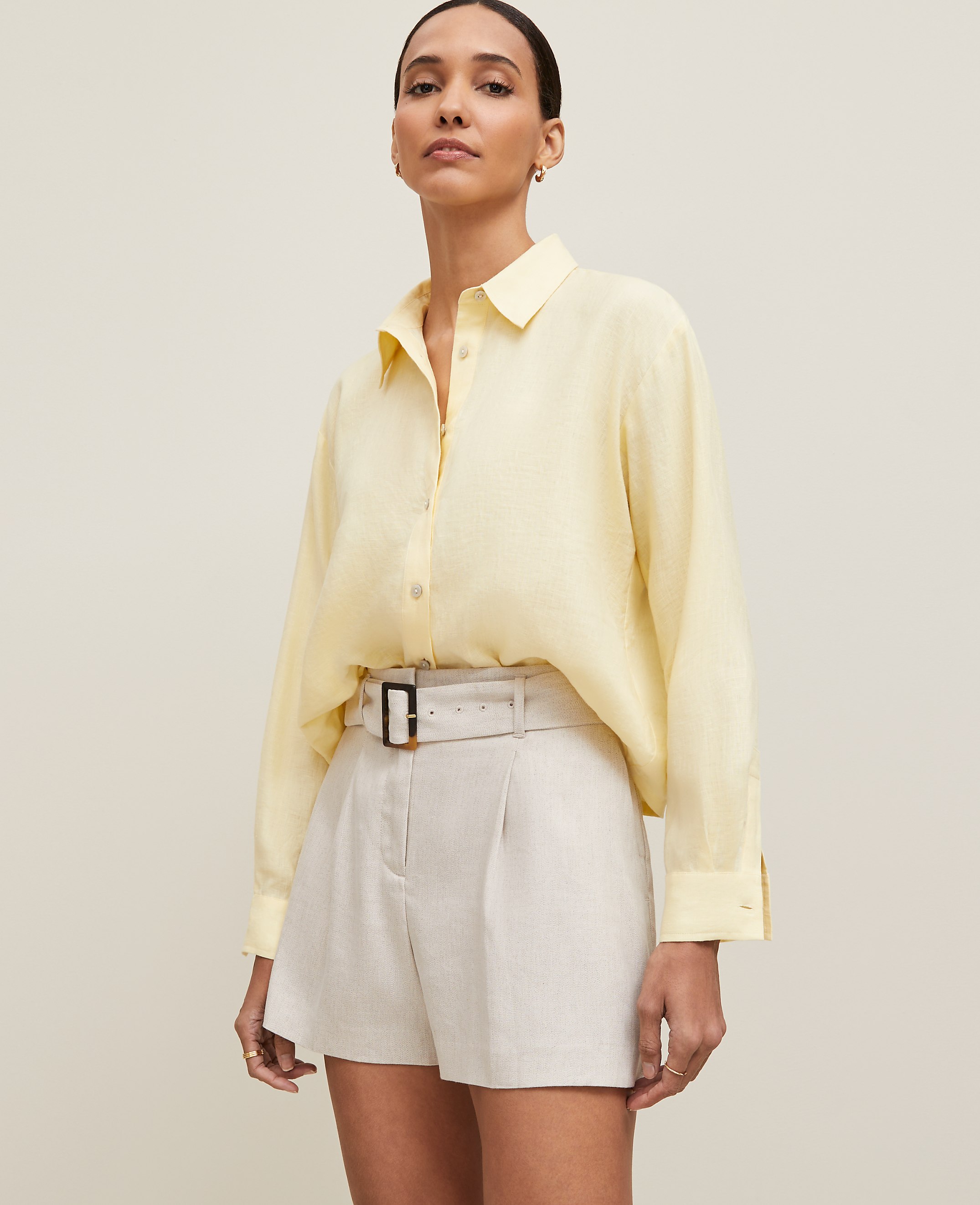 Petite Cropped Linen Shirt