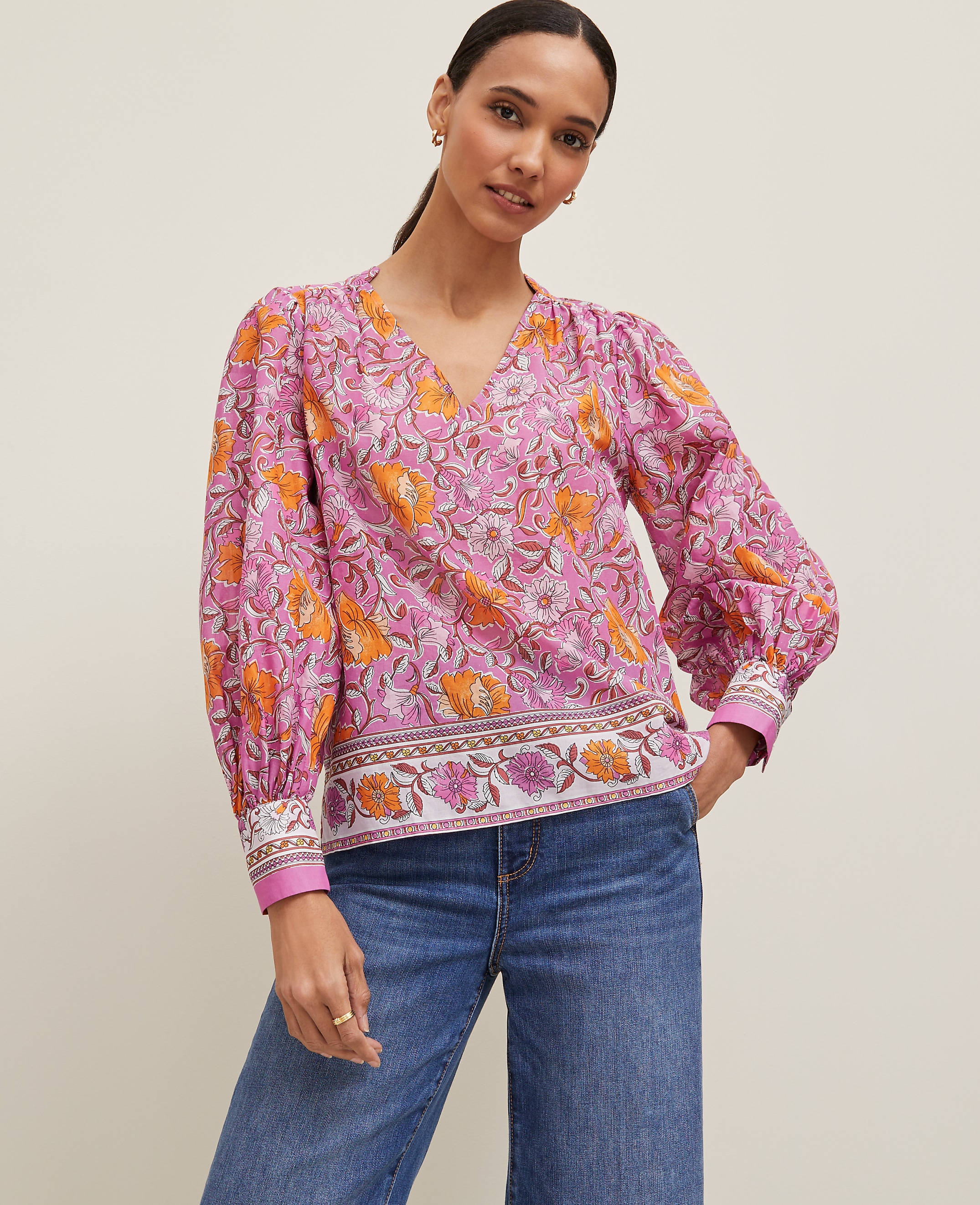 Petite Floral V-Neck Popover