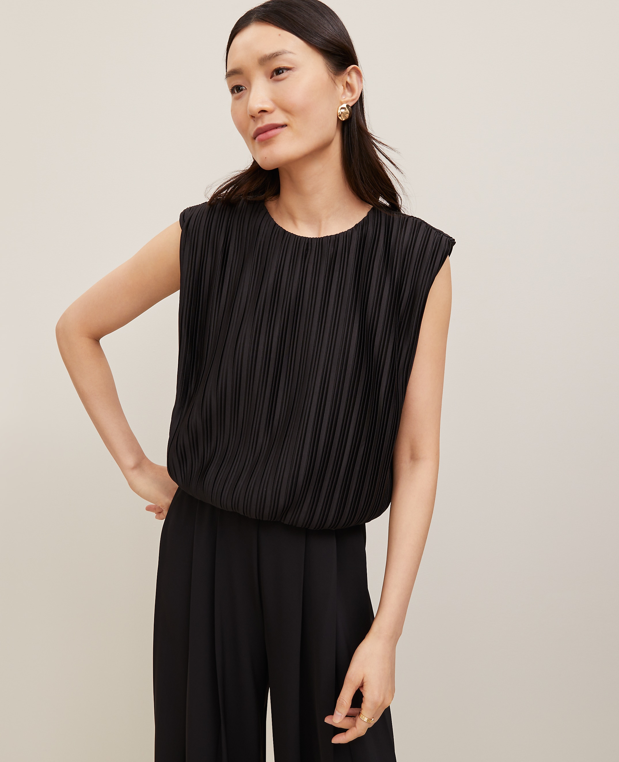 Pleated Bubble Hem Top