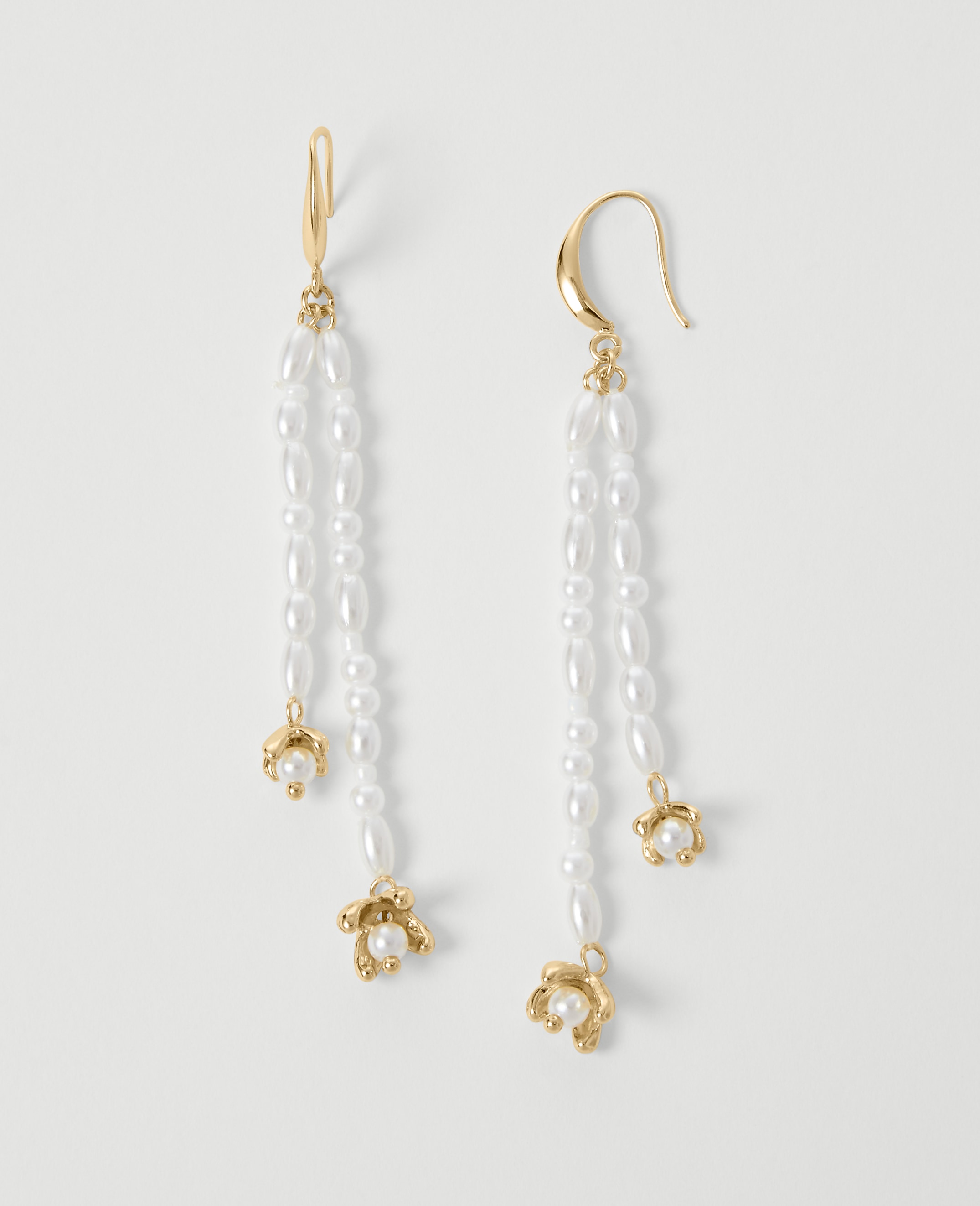 Pearlized Double Tassel Drop Earrings