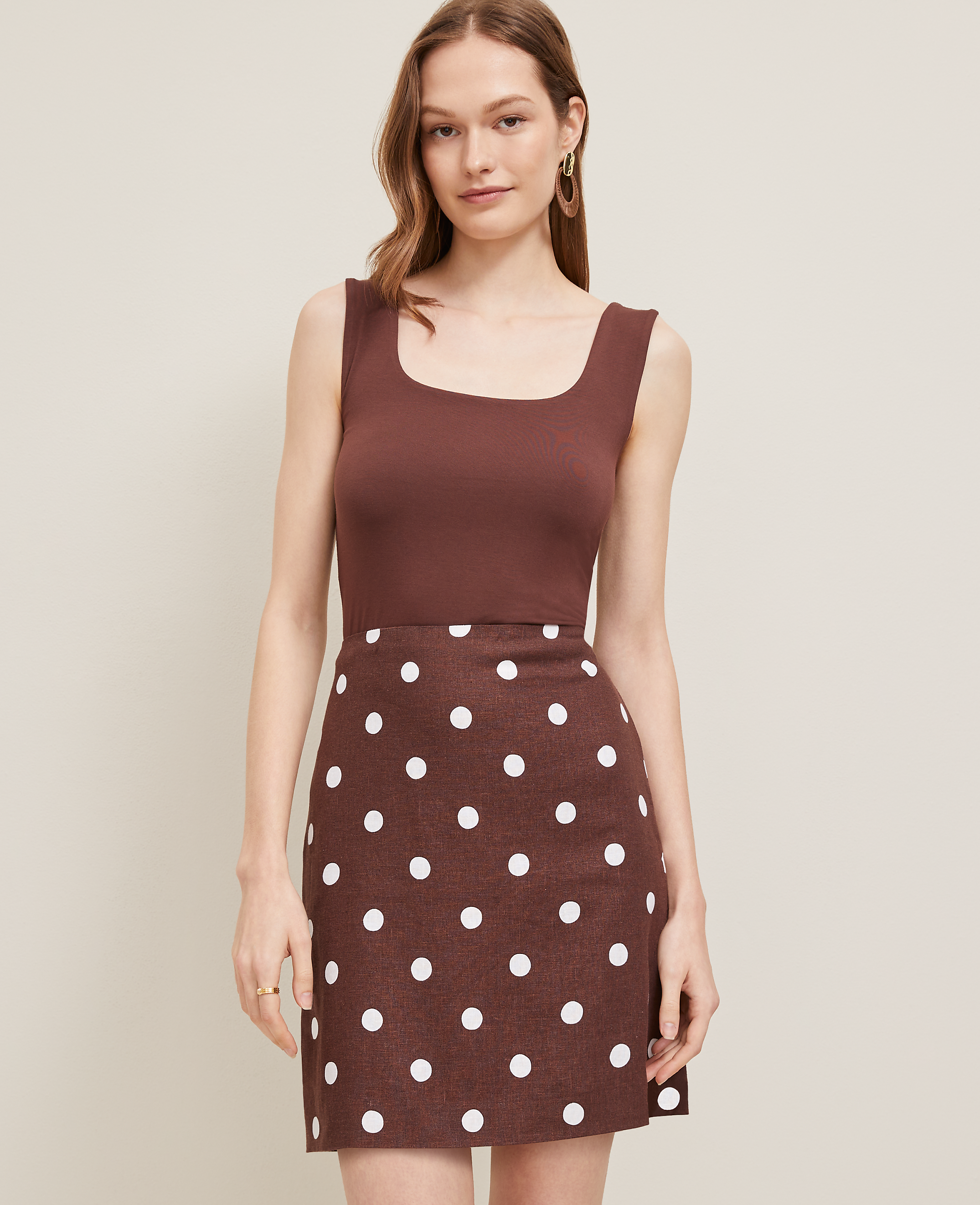 Dotted Linen Blend Mini Skirt