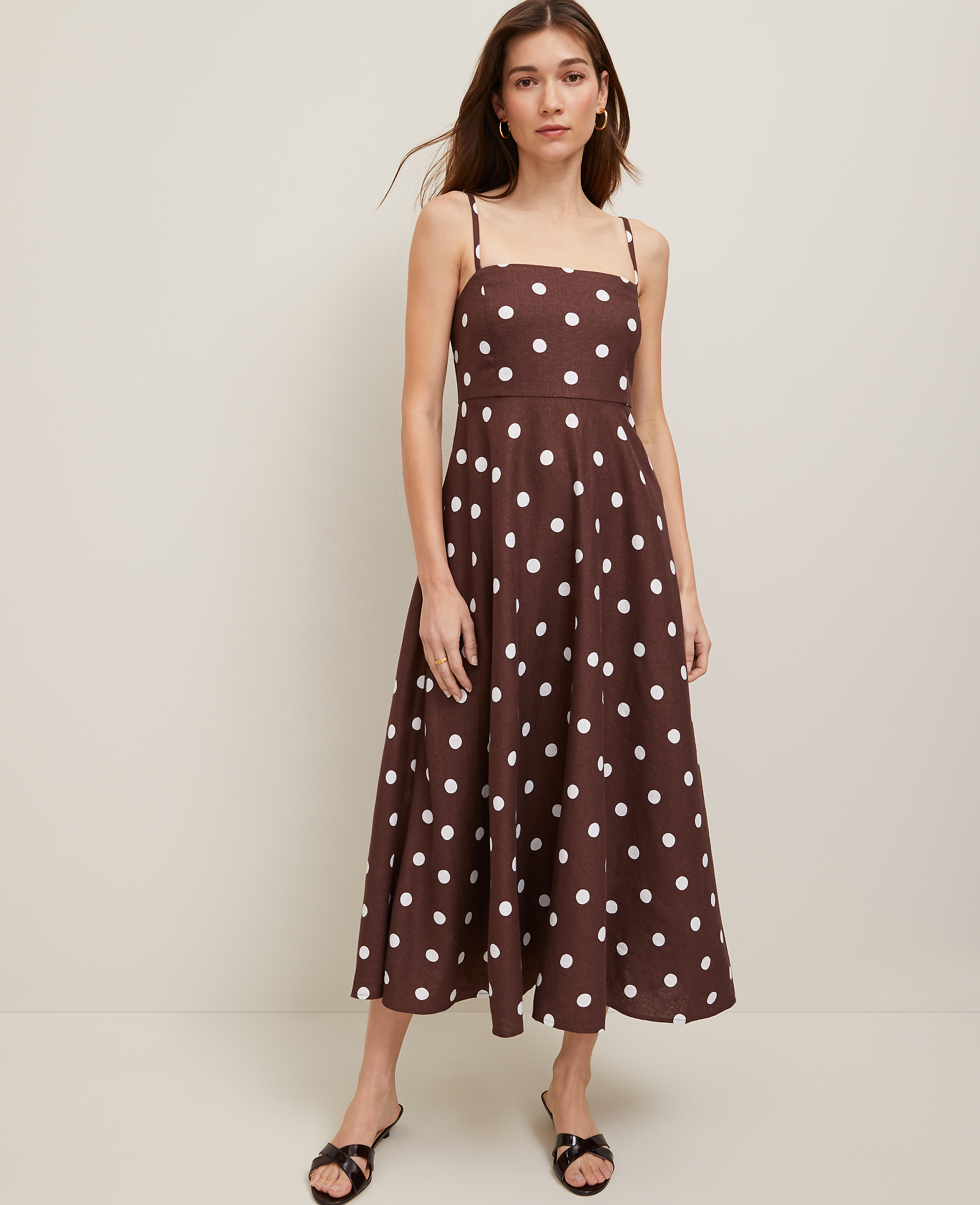 Dotted Linen Blend Midi Dress