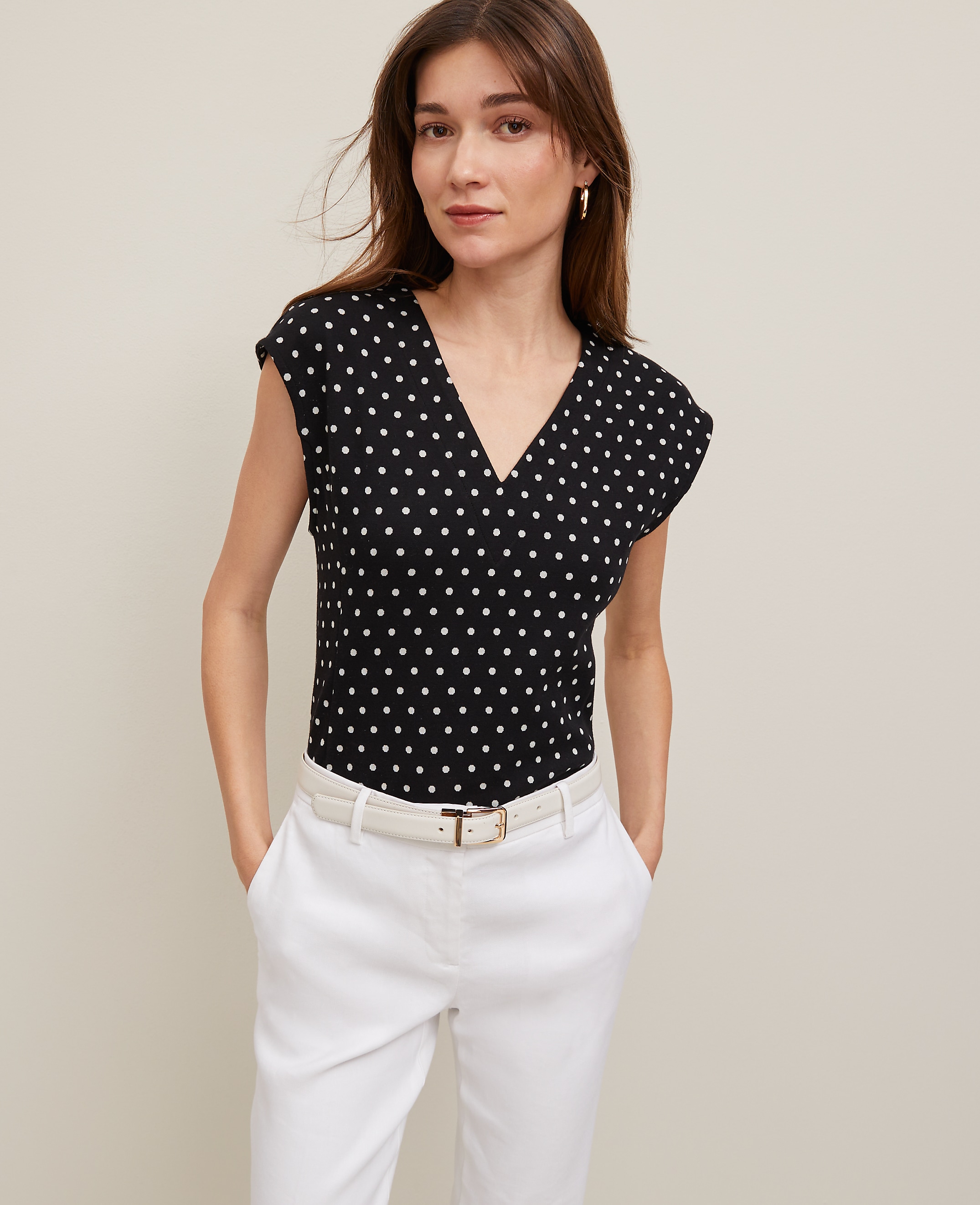 Dotted Ponte Cap Sleeve Top