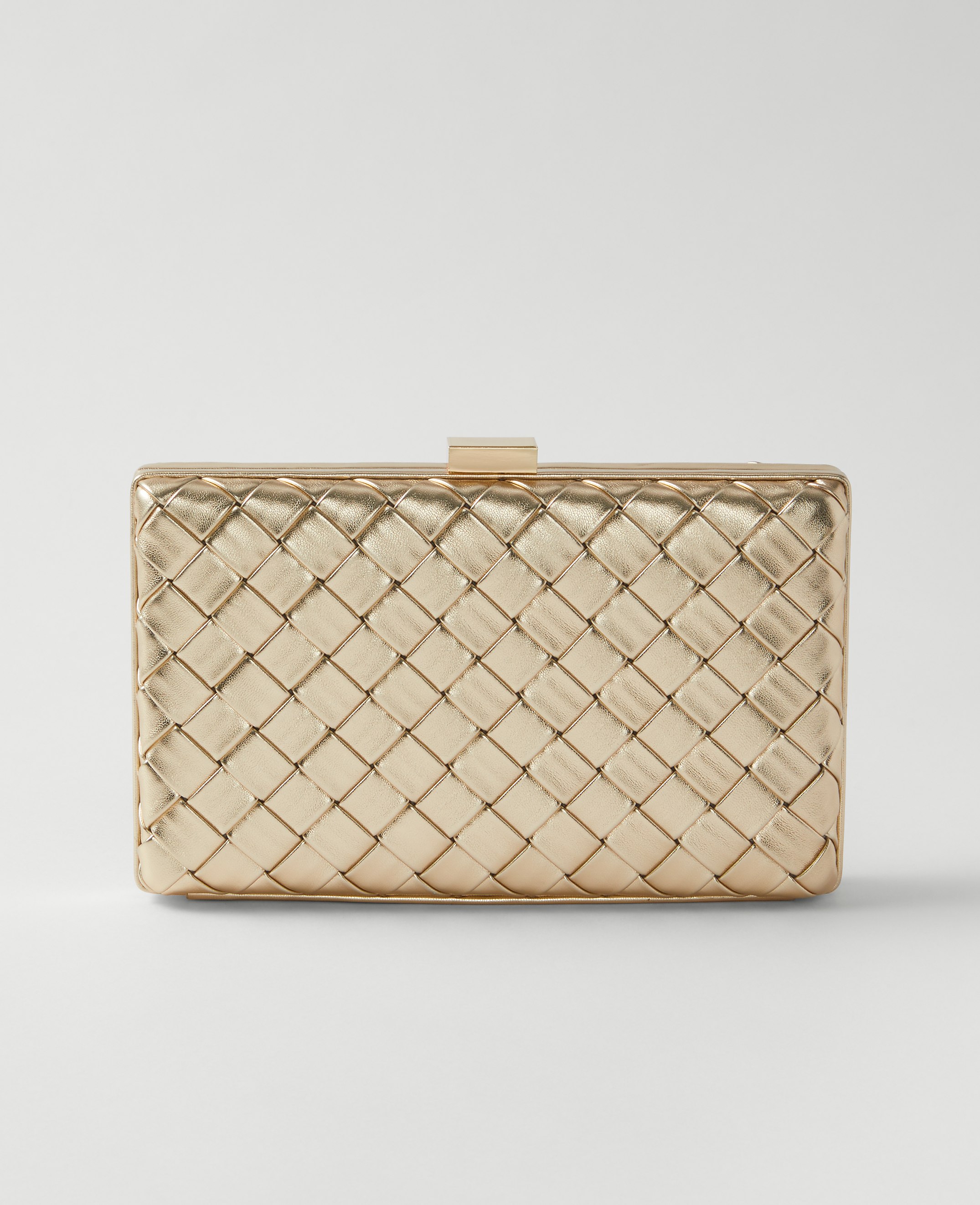 Woven Leather Metallic Hard Clutch