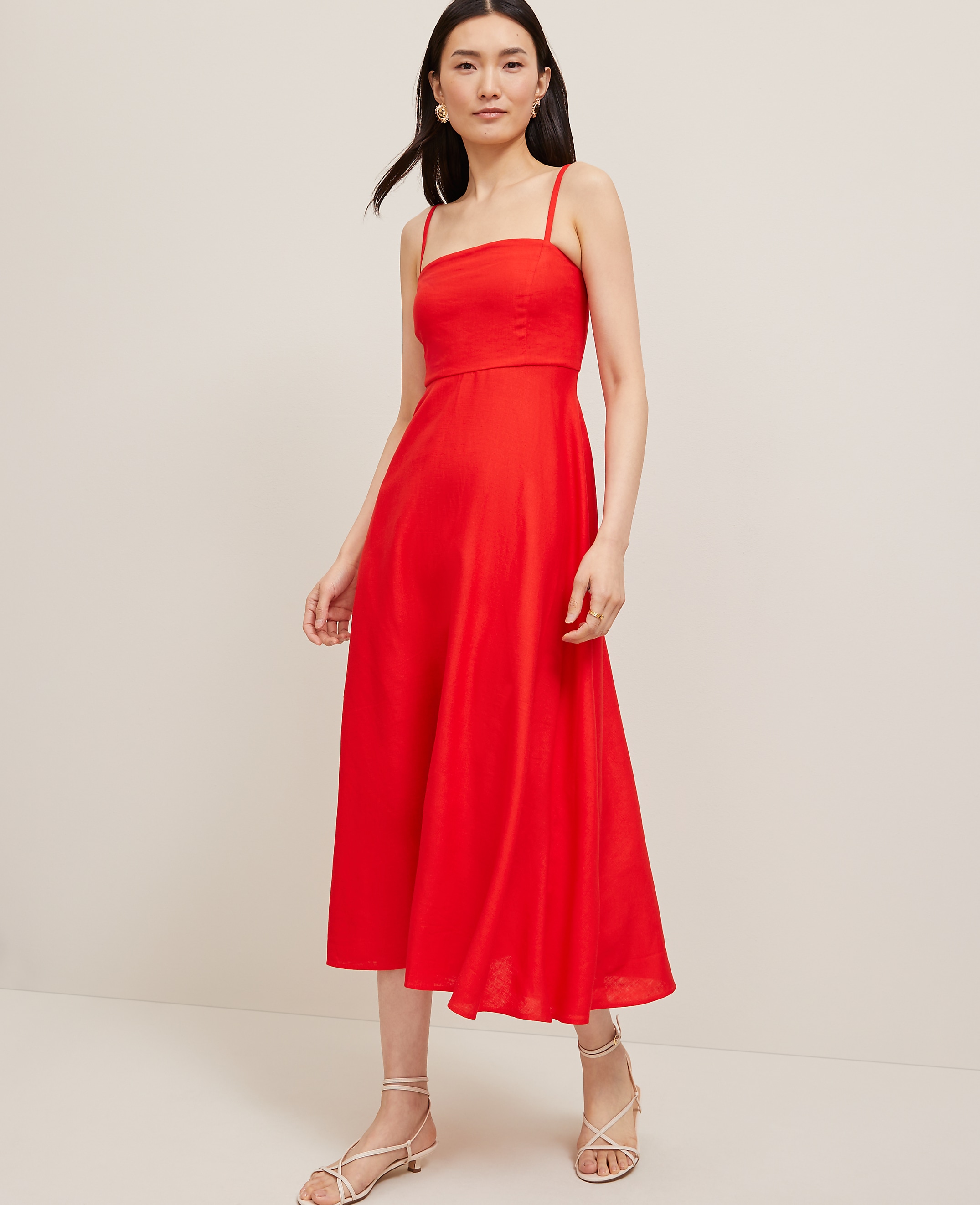 Linen Blend Midi Dress