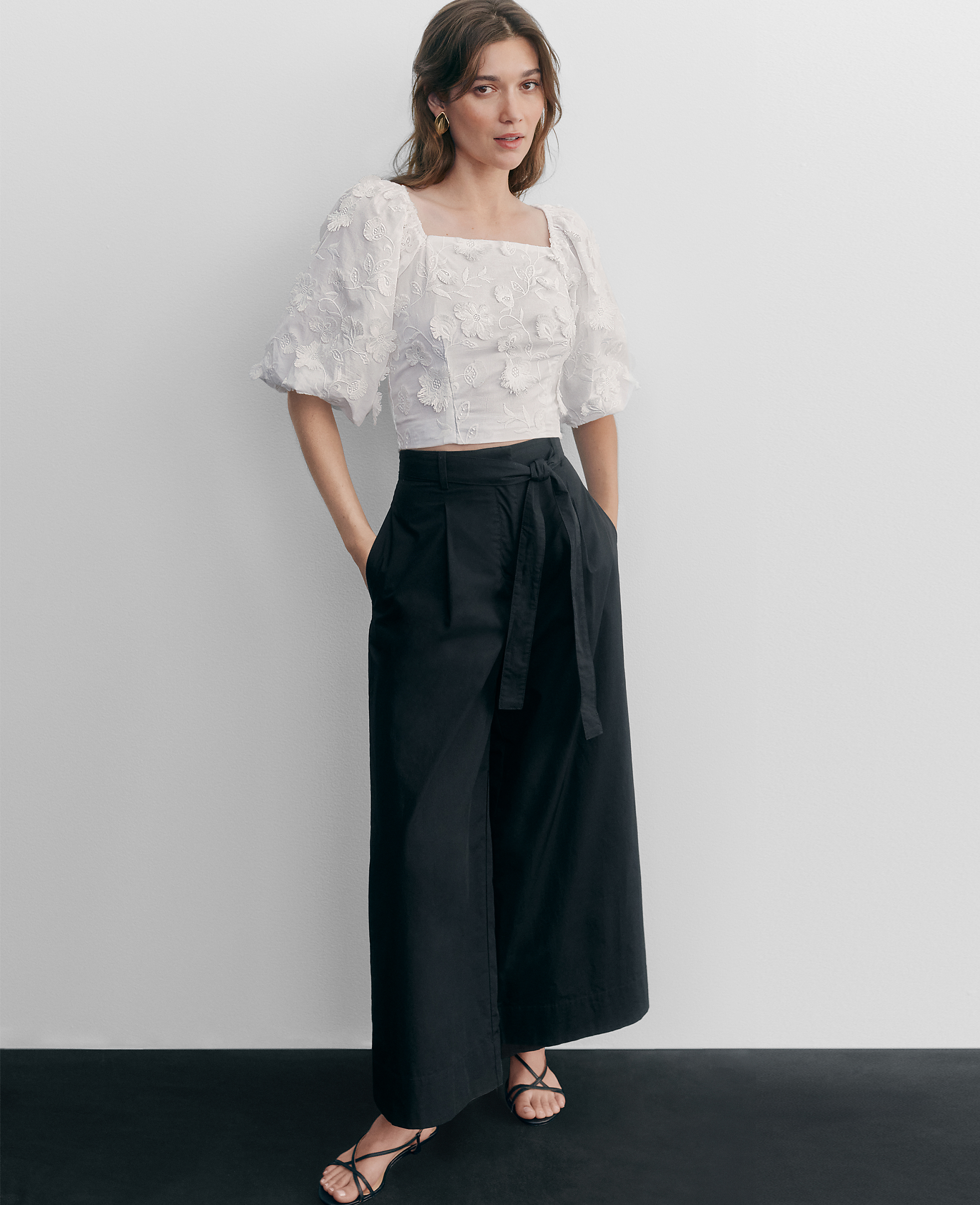 The Belted Cropped Palazzo Pant in Poplin