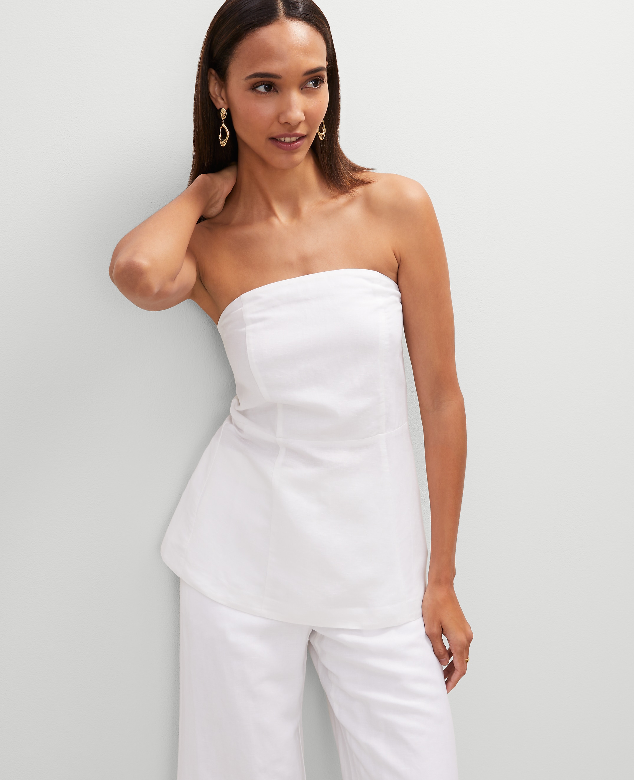 Strapless Linen Blend Tunic Top