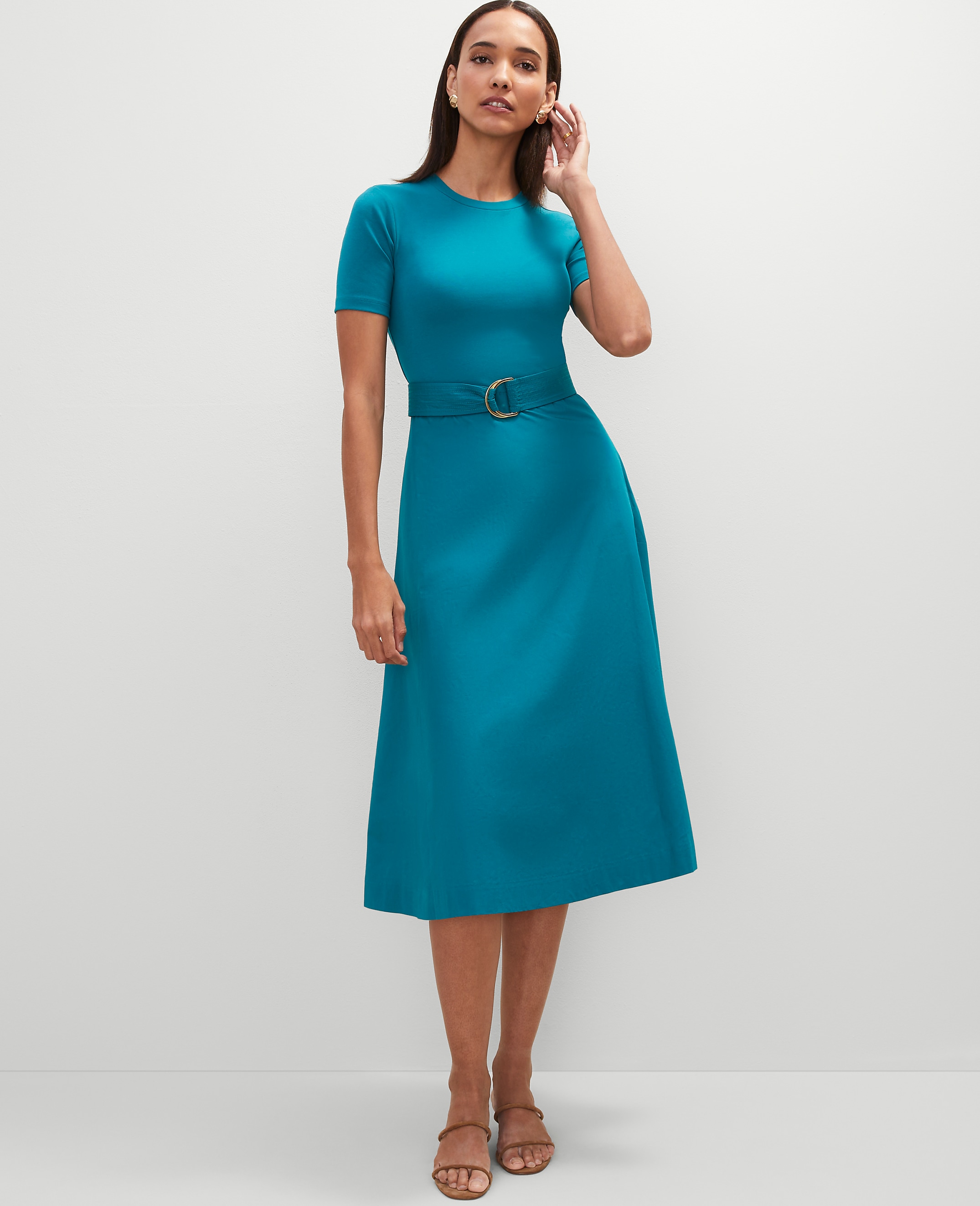 Mixed Media Flare Midi Dress