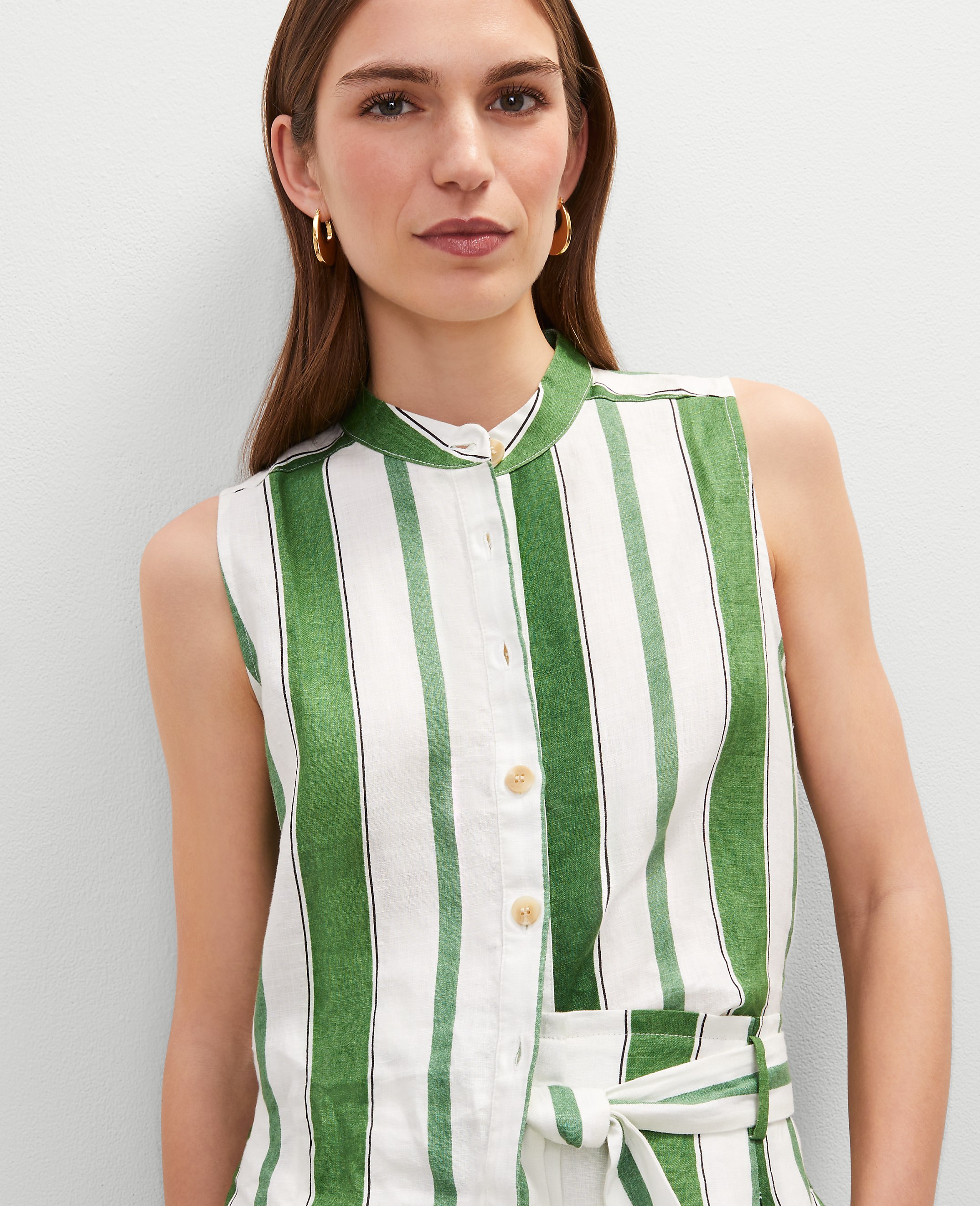 Petite Striped Linen Tank Top