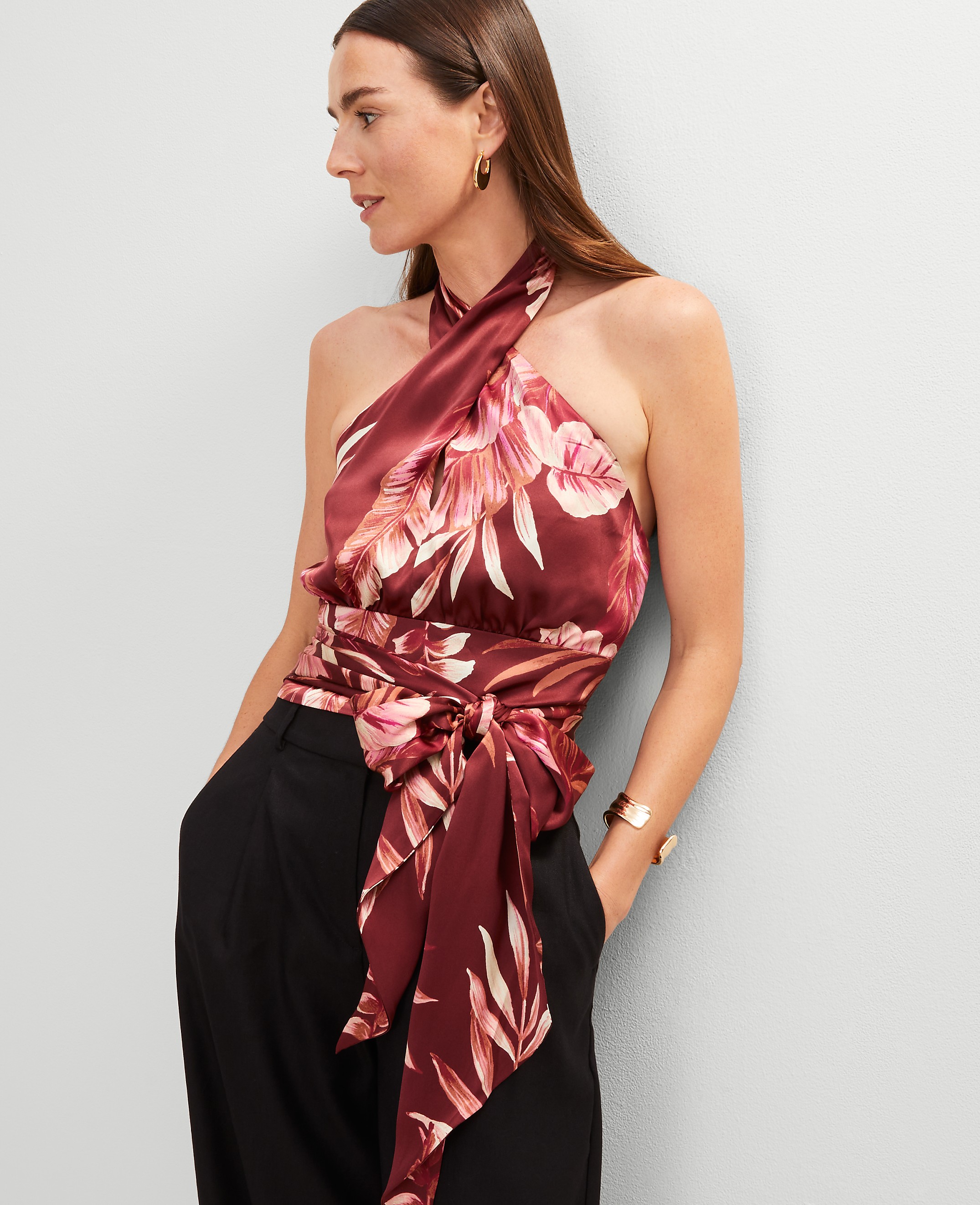 Studio Collection Twist Halter Top in Tropical Print