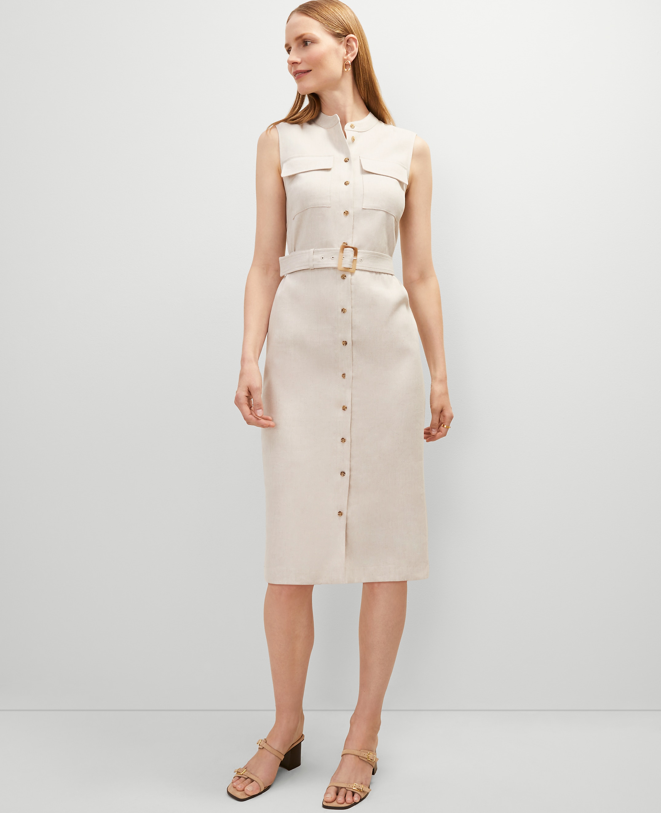 Belted Linen Blend Shirtdress