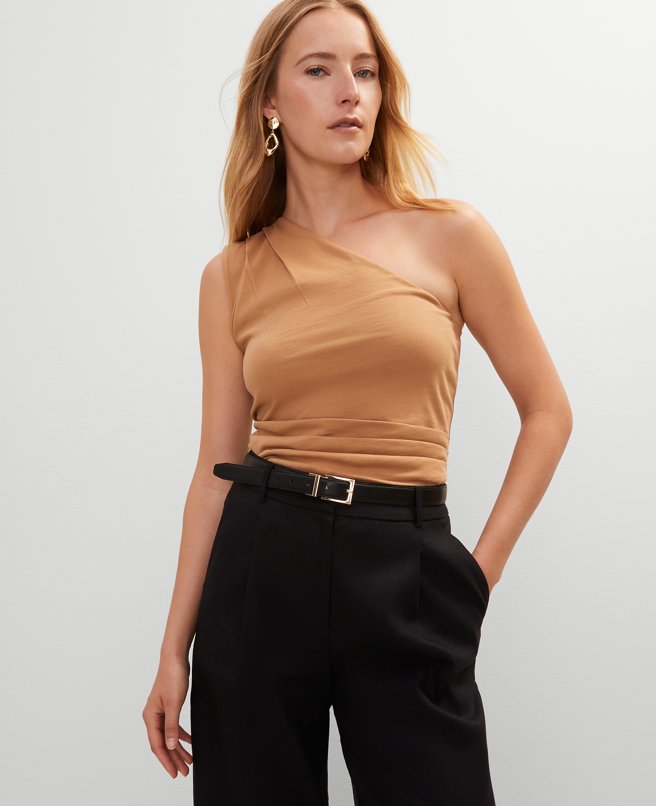 Petite Ruched One-Shoulder Top