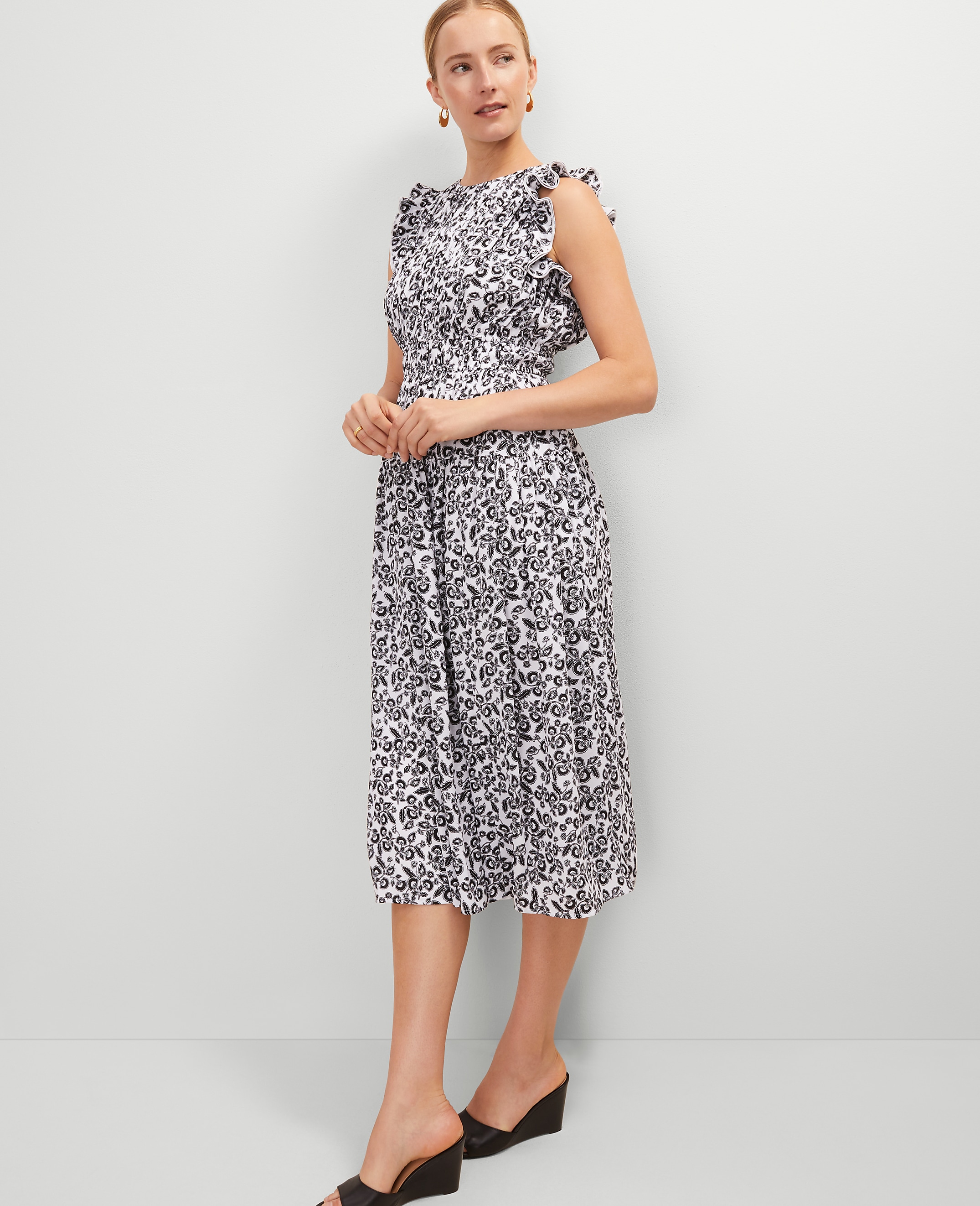 Petite Floral Ruffle Midi Dress