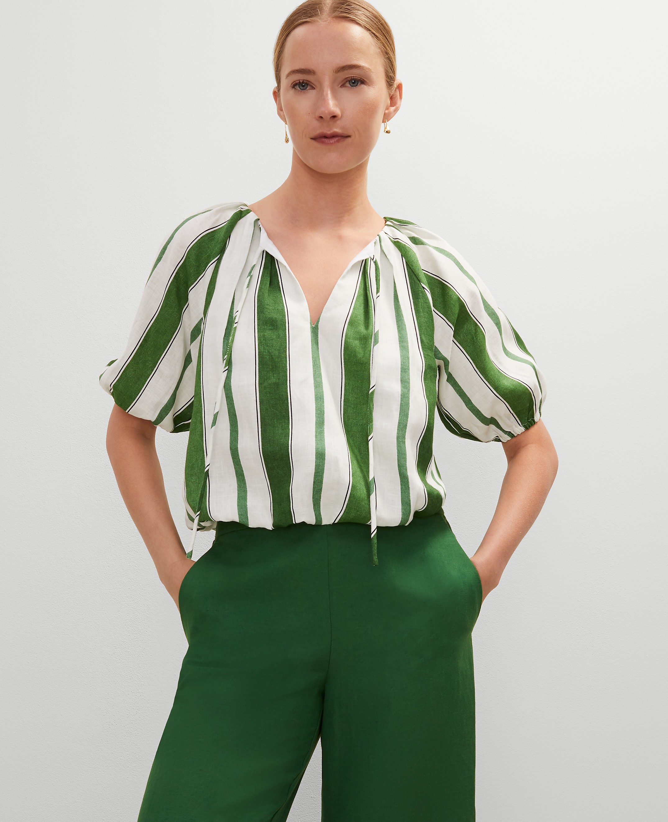 Linen Blend Bubble Hem Blouse