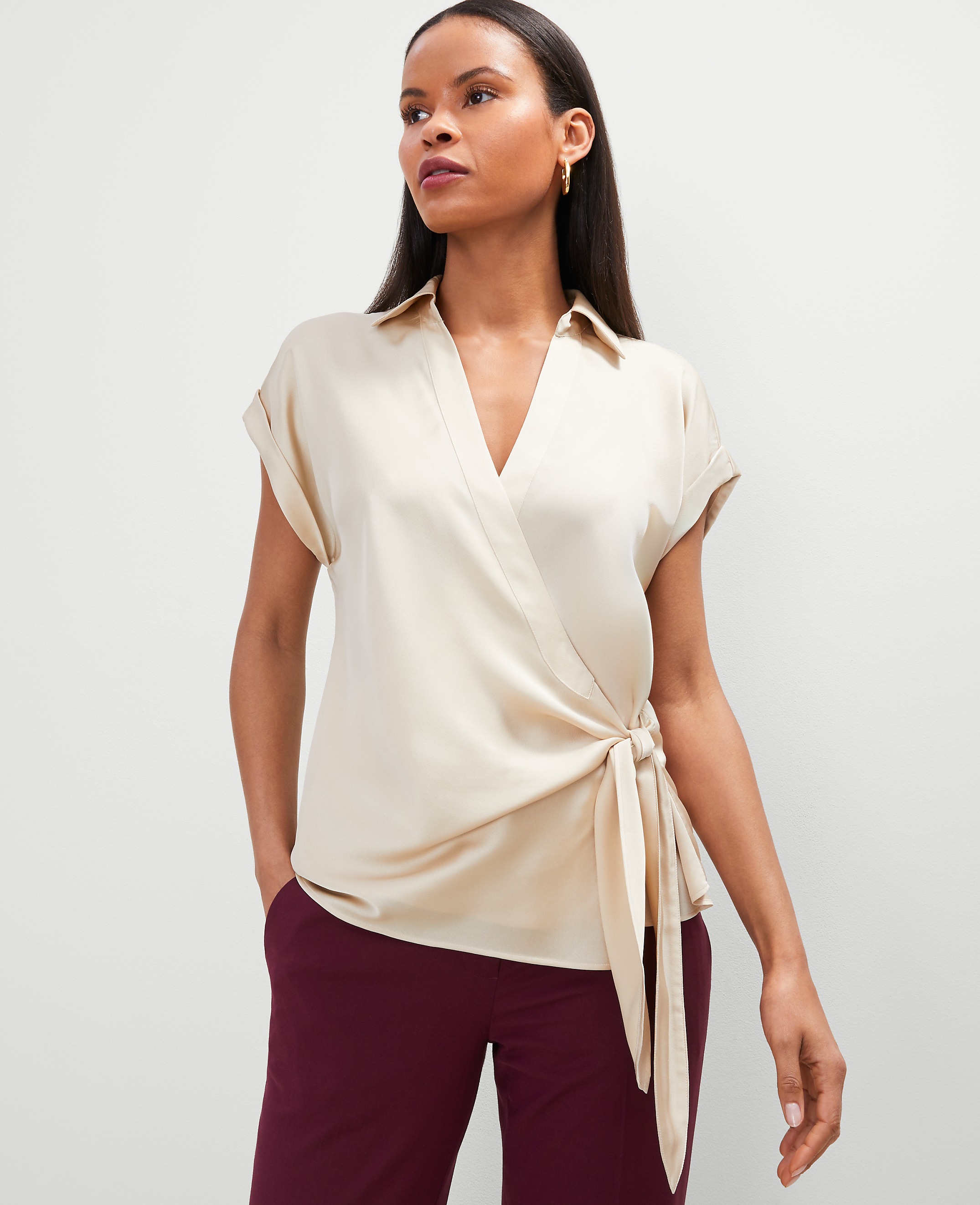 Collared Tie Waist Top