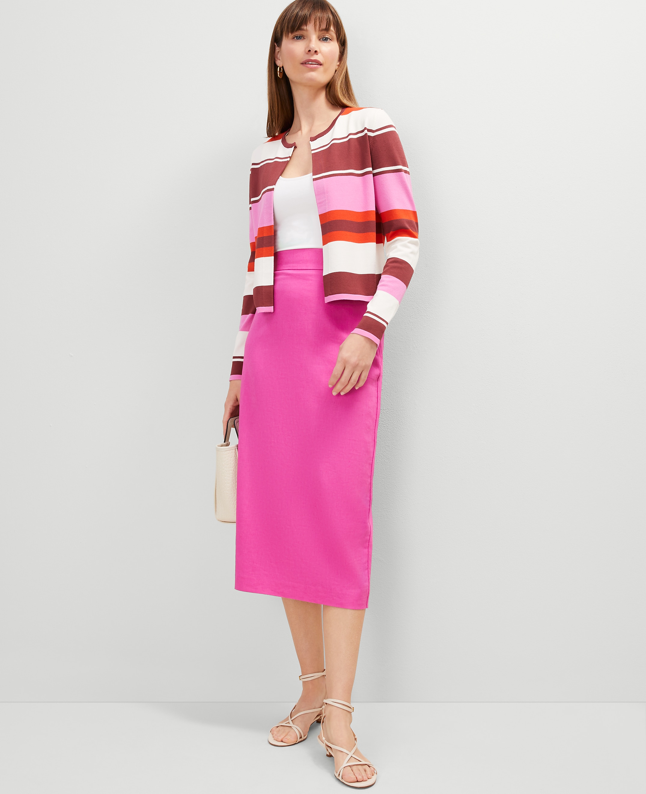 The Petite Linen Blend Clean Midi Skirt