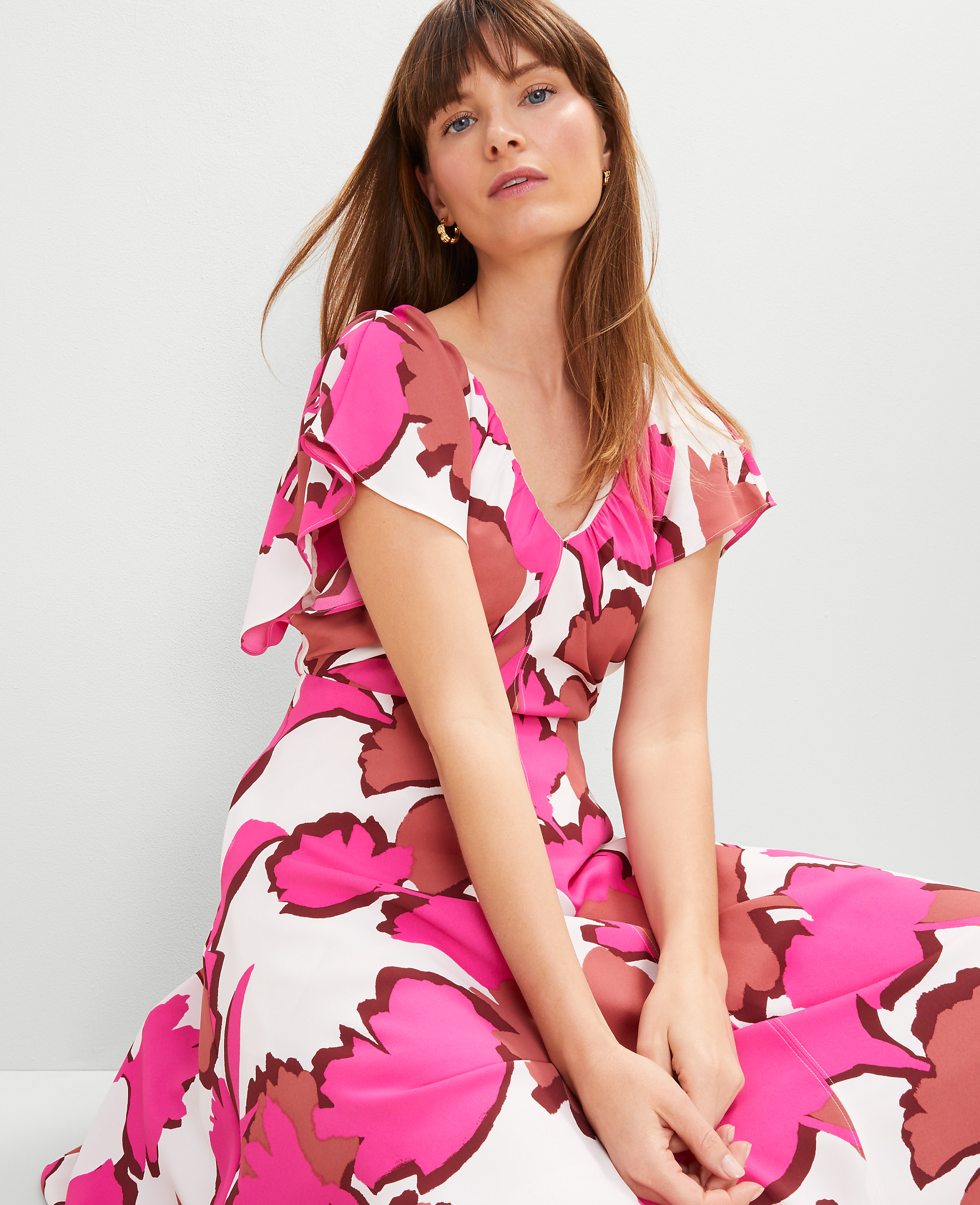 Petite Floral Flutter Sleeve Midi Dress