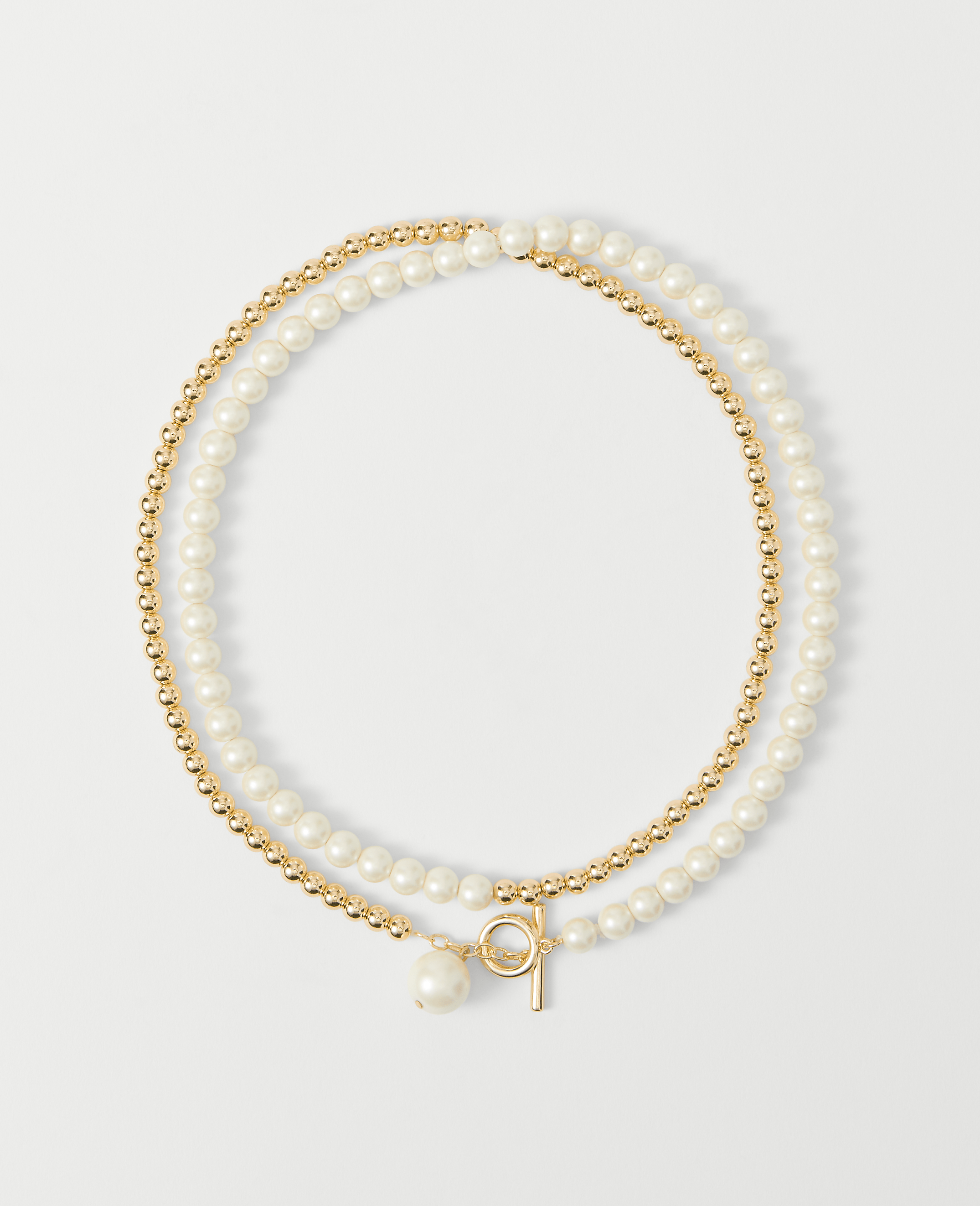 Double Wrap Metal and Pearl Necklace