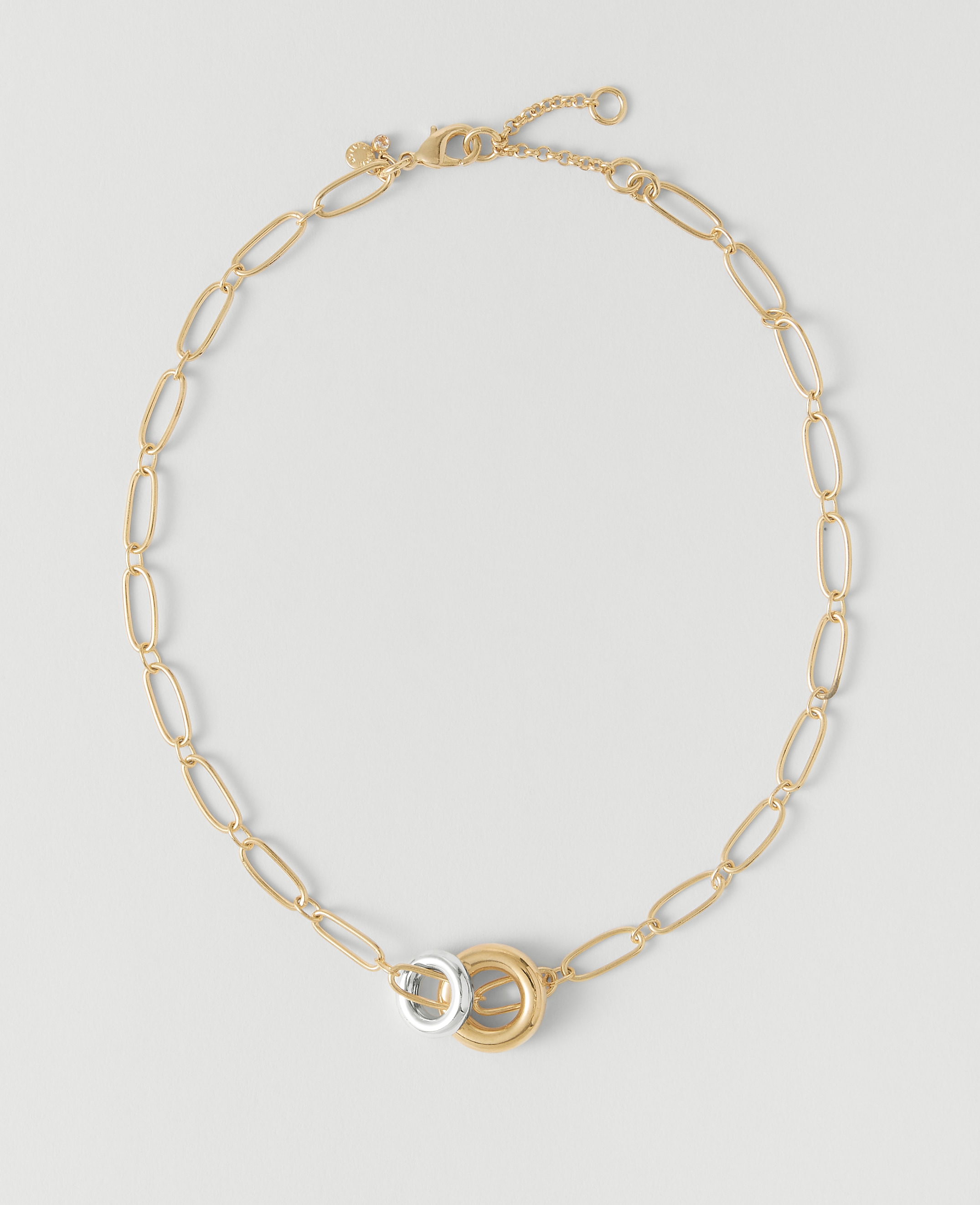 Mixed Metal Double Ring Necklace