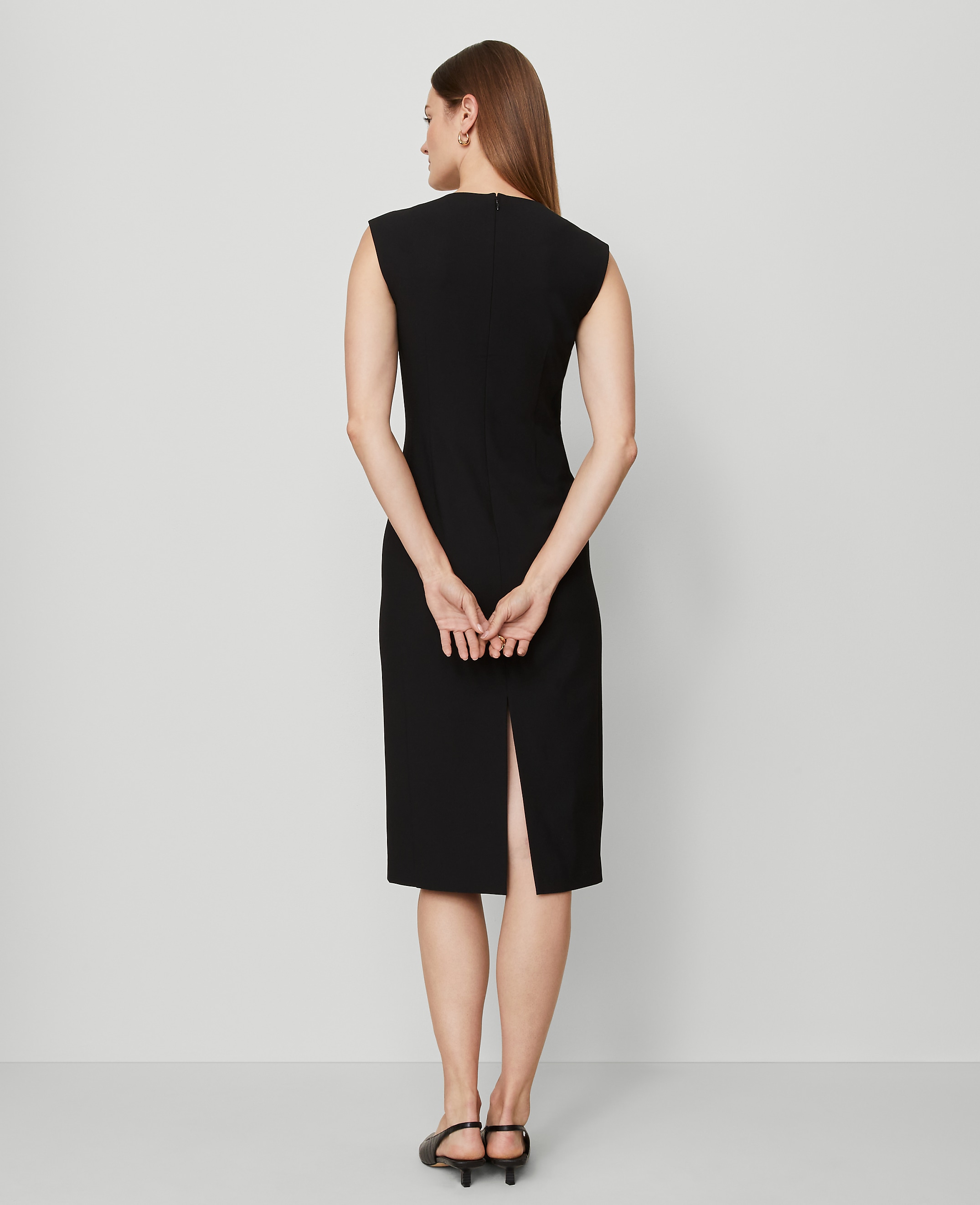 The Seamed V-Neck Sheath Dress in Bi-Stretch - thumbnail 3