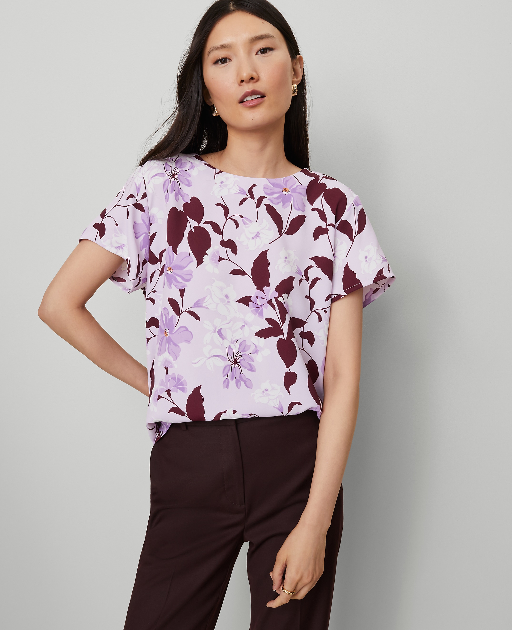 Floral Mixed Media Crew Neck Tee