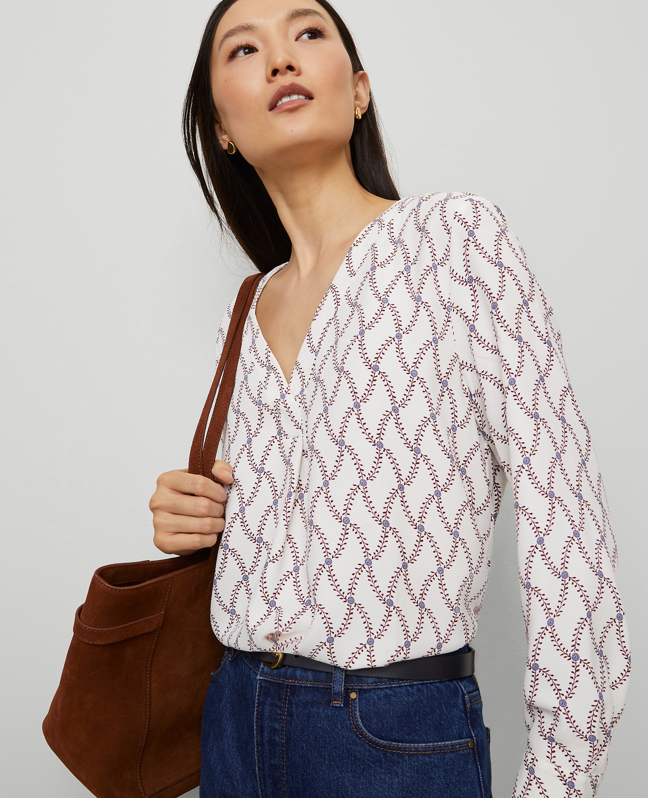 Floral Mixed Media Pleat Front Top