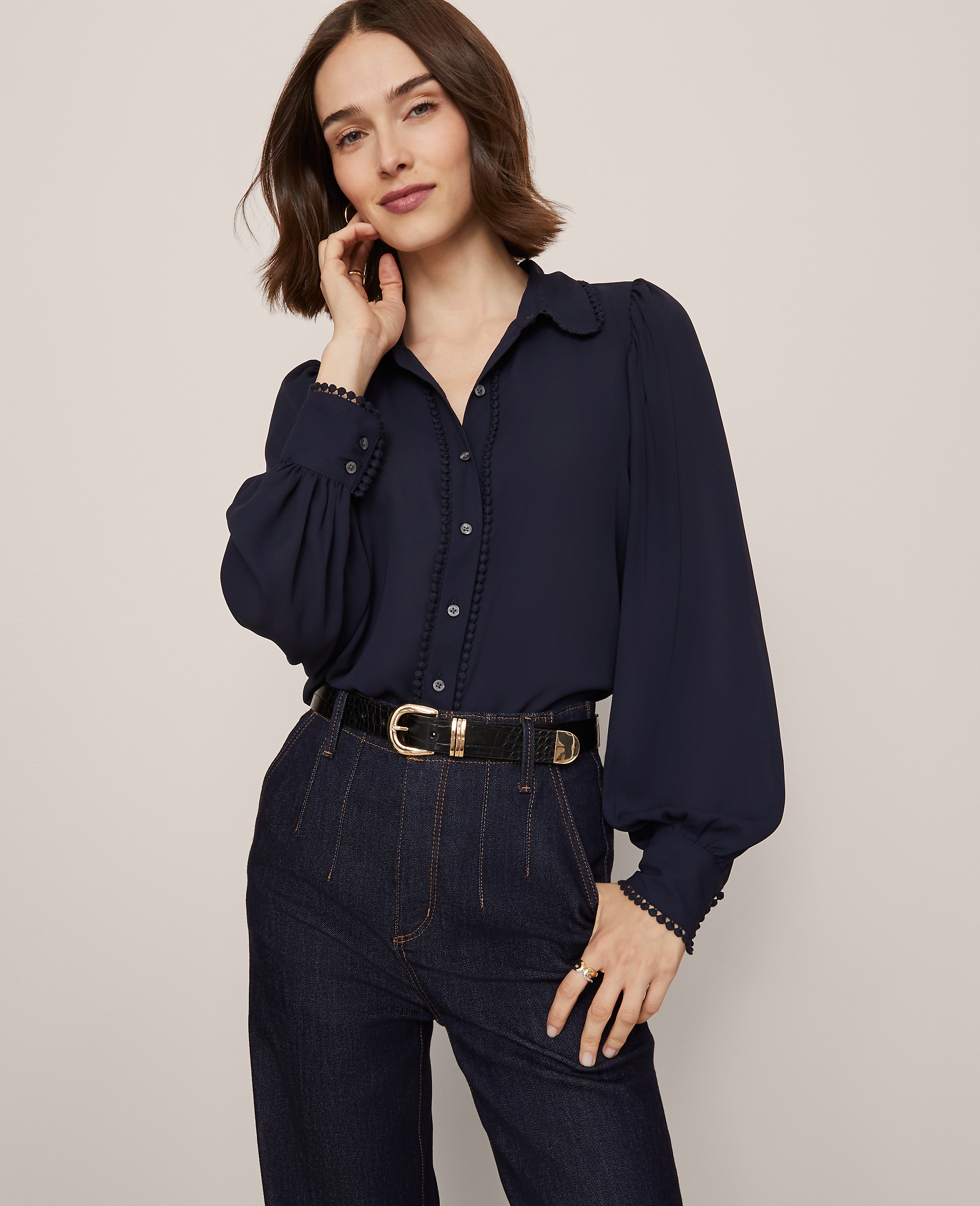 Bobble Trim Collared Shirt