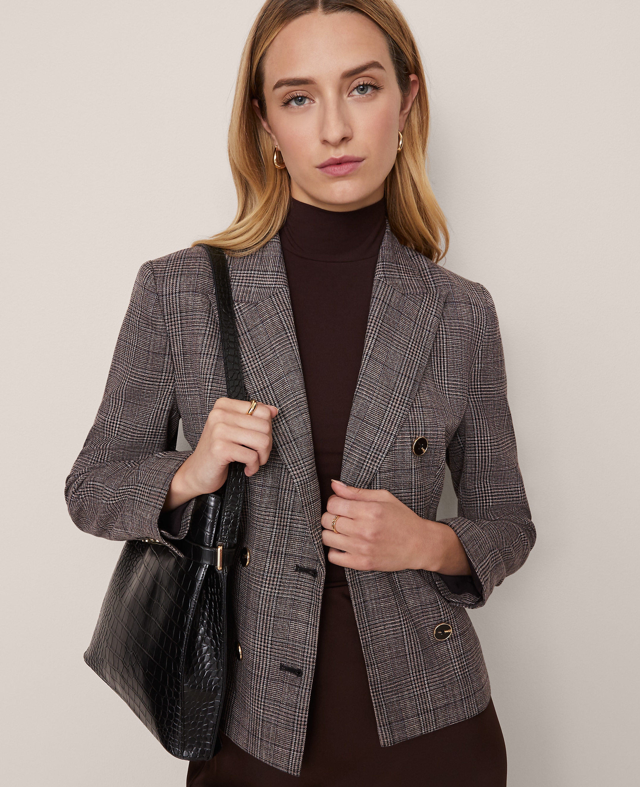 The Fitted Double Breasted Blazer in Plaid