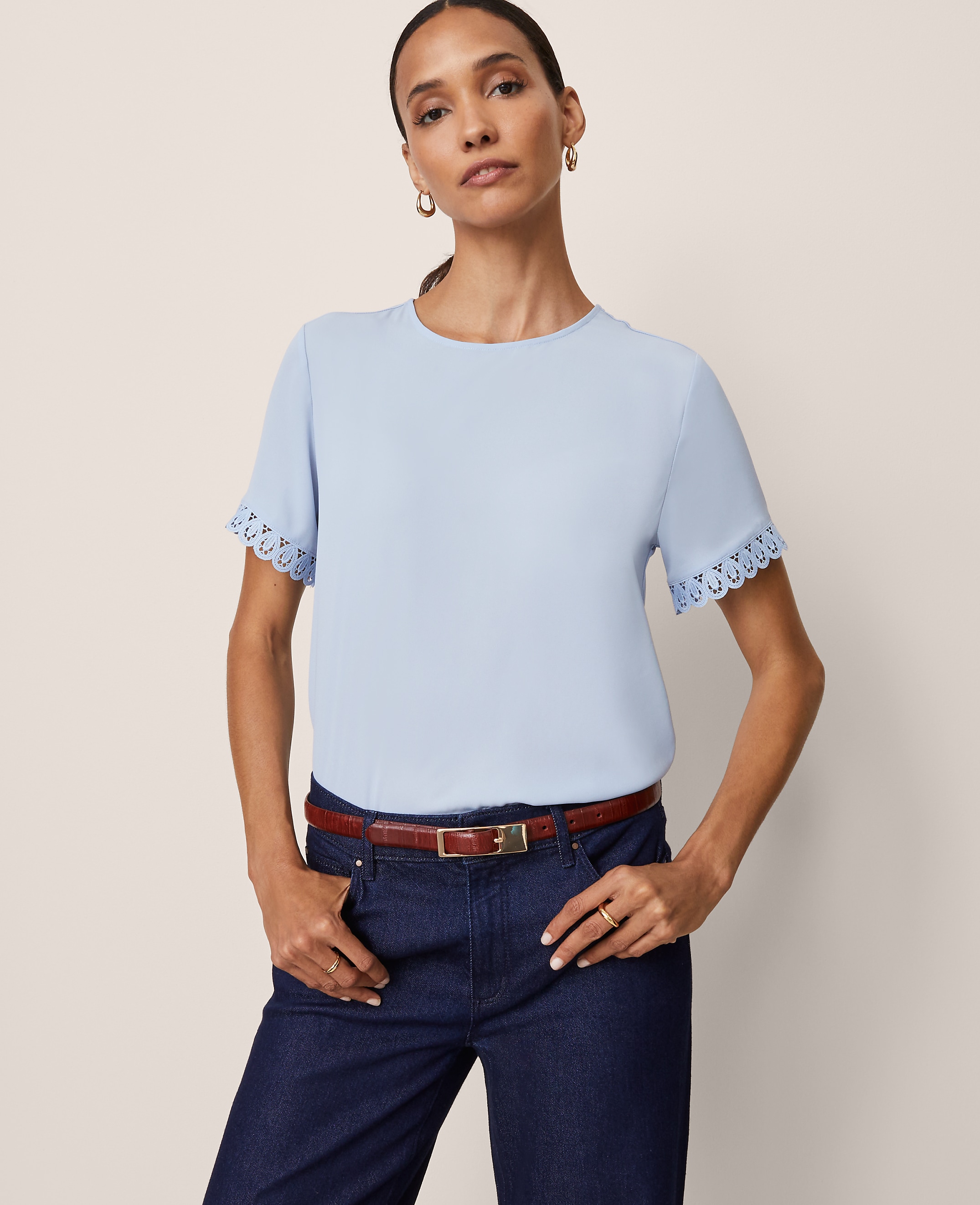 Lace Trim Mixed Media Top