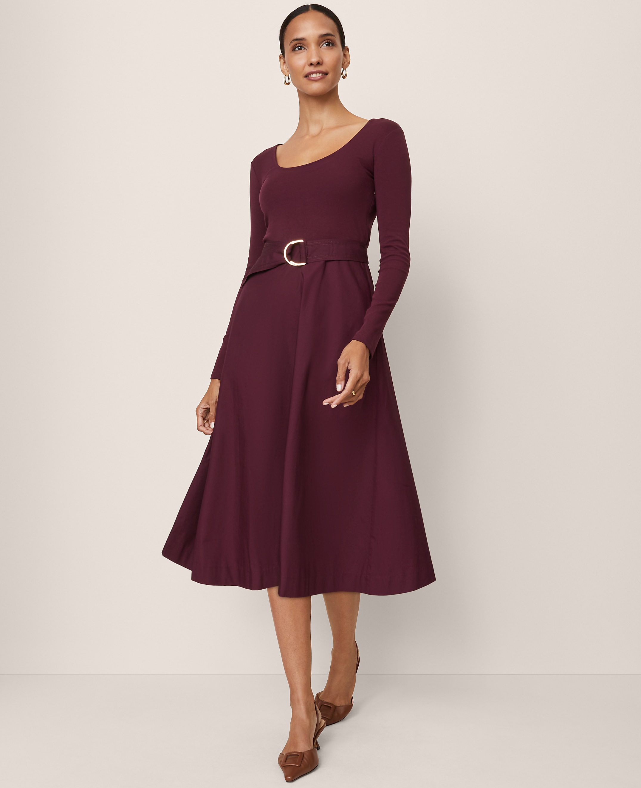 Mixed Media Flare Midi Dress