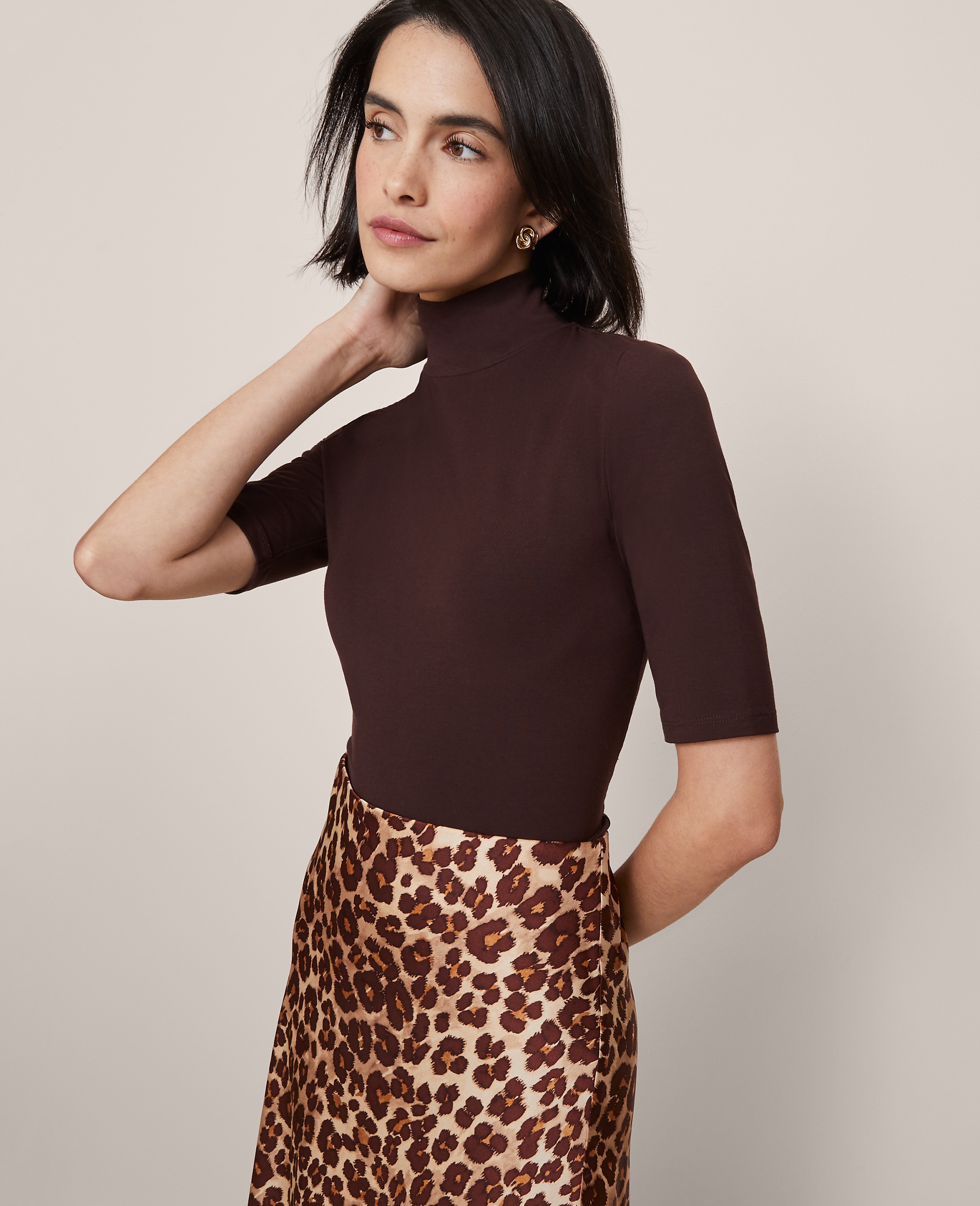 Petite Mock Neck Elbow Sleeve Top