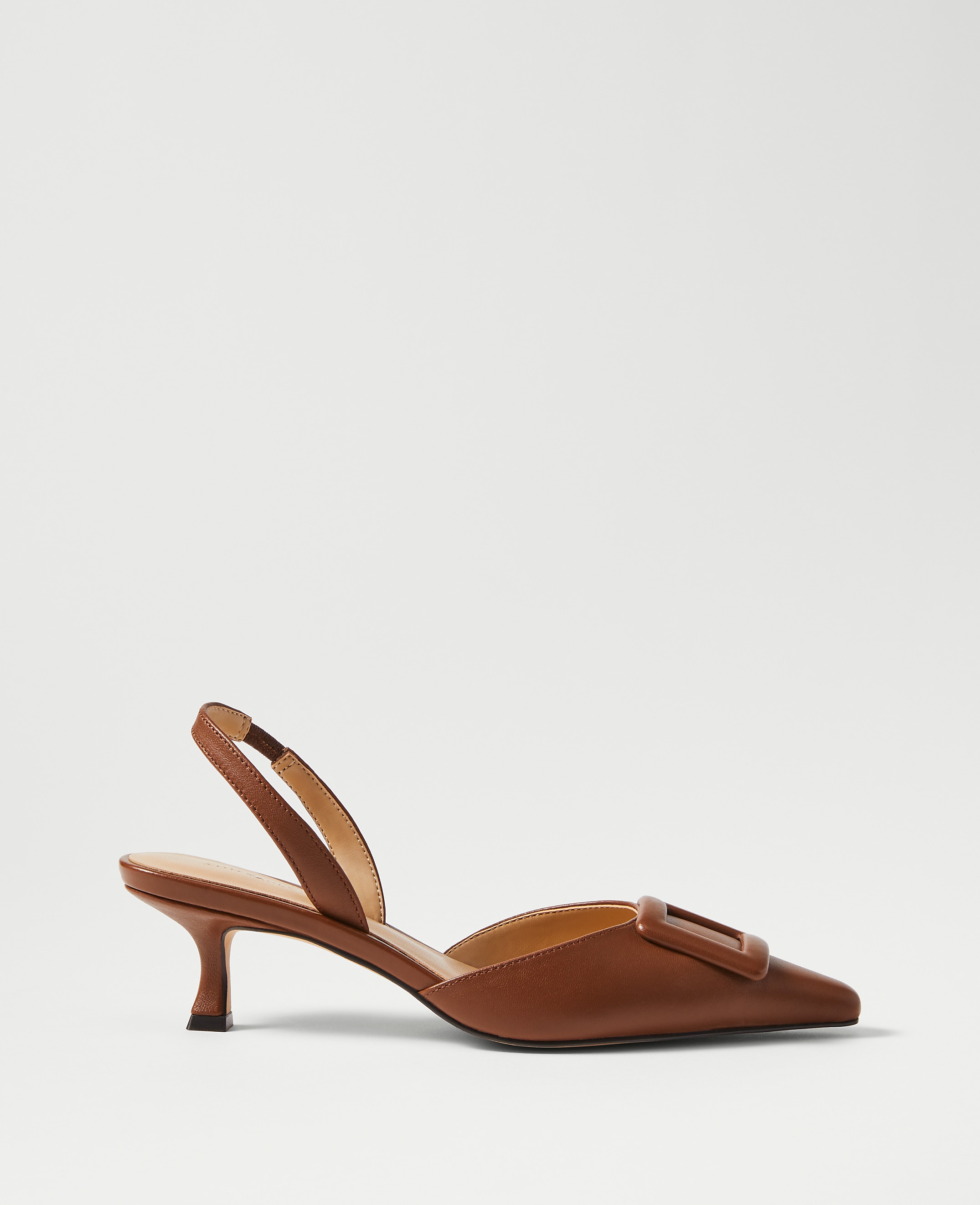 Pointy Toe Buckle Leather Slingback Pump