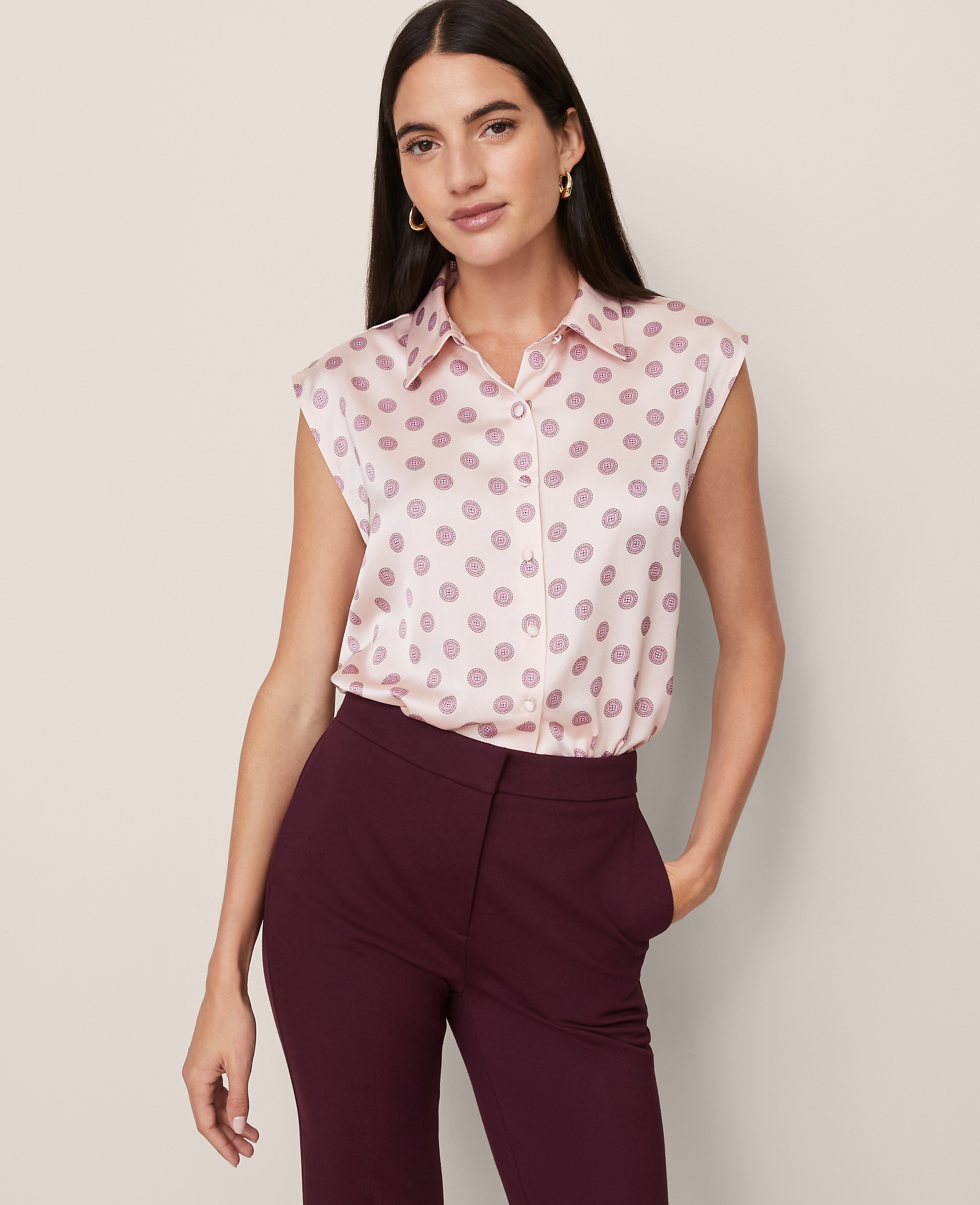 Geo Collared Satin Blouse
