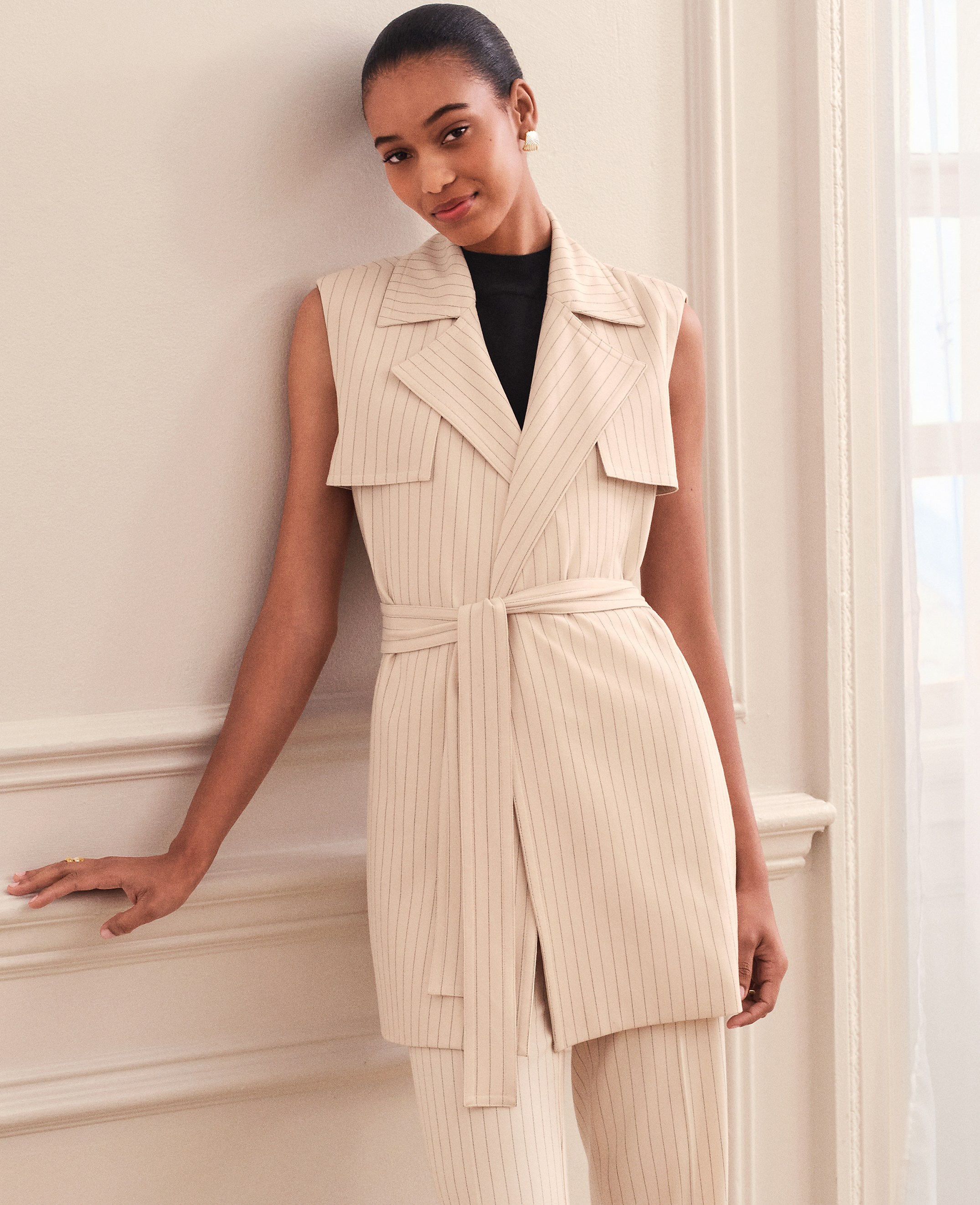 Petite Striped Trench Vest