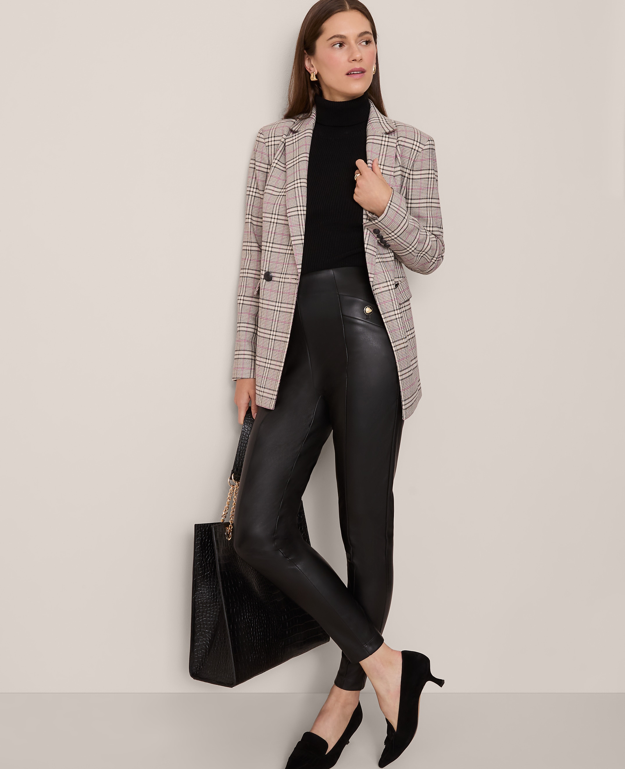 The Seamed Button Legging in Faux Leather