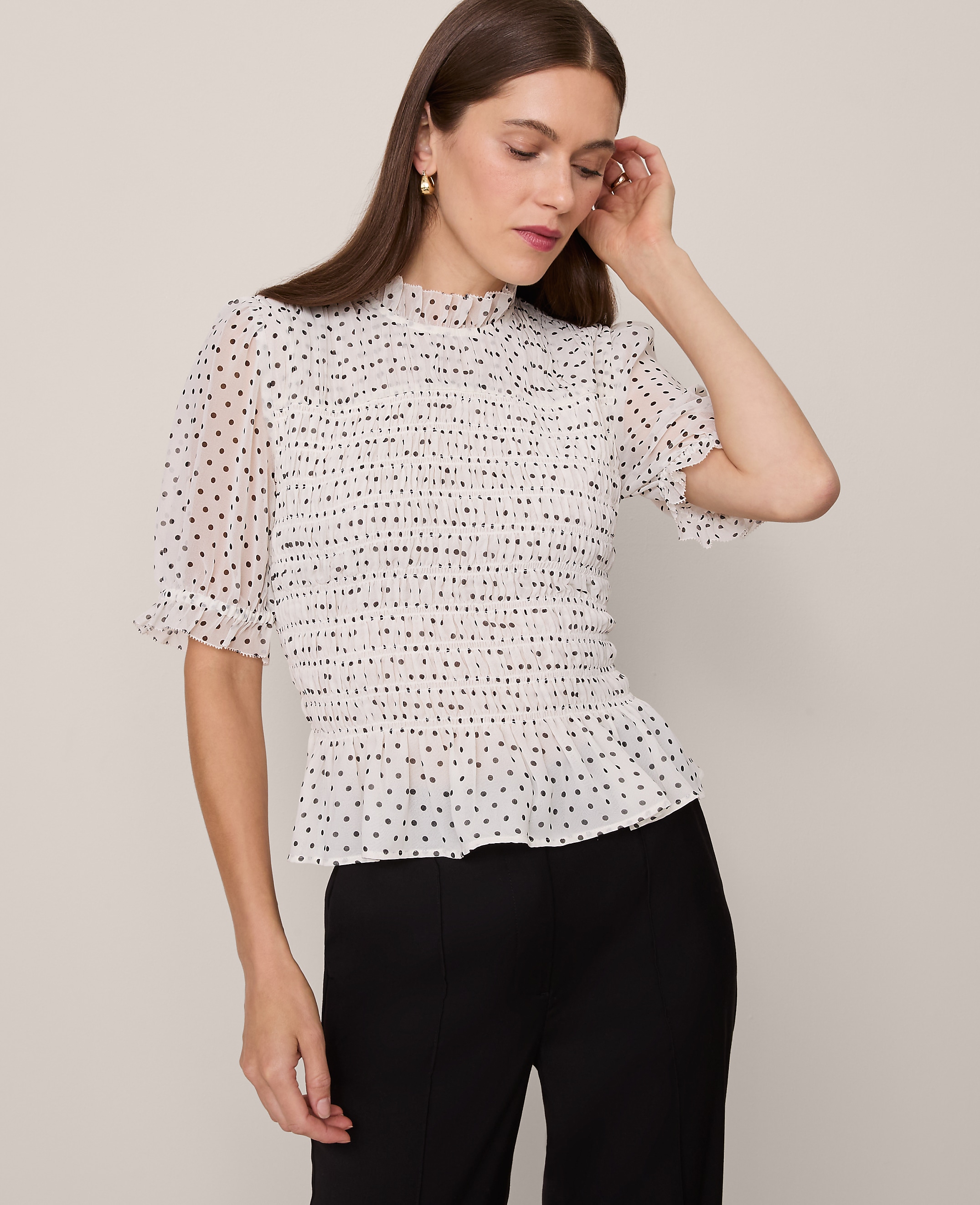Dotted Smocked Top