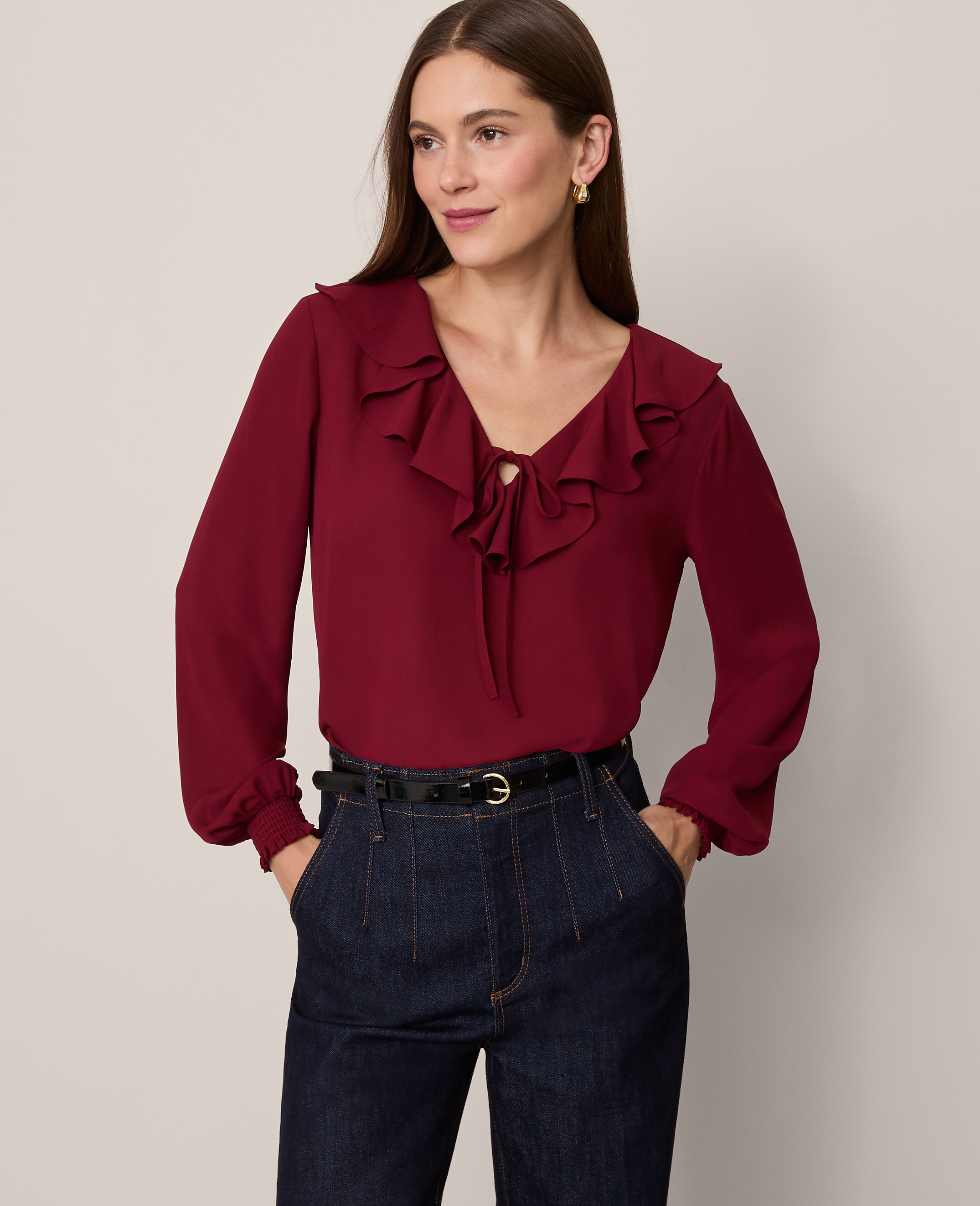 Tie Neck Ruffle Blouse