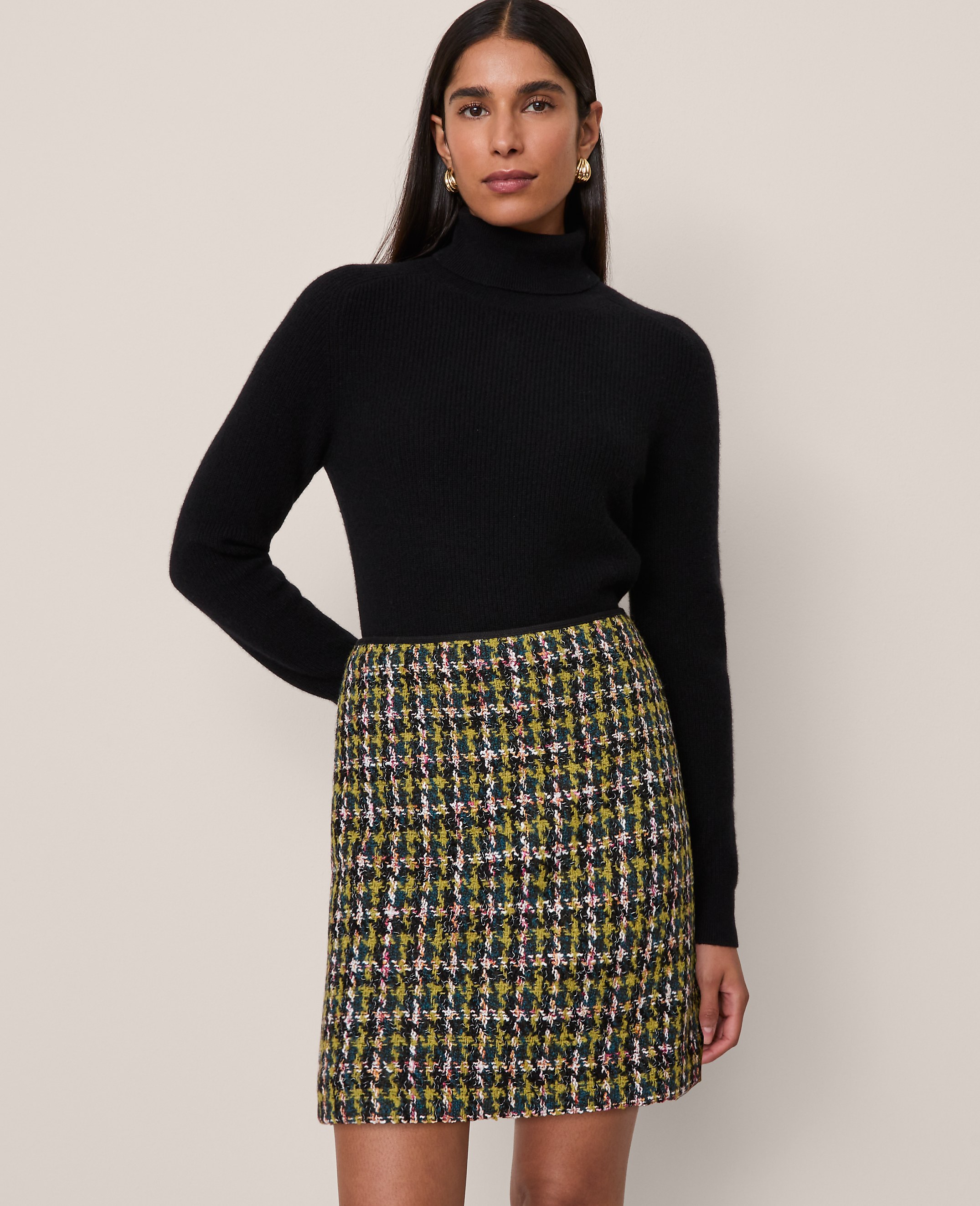 Houndstooth Tweed Skirt
