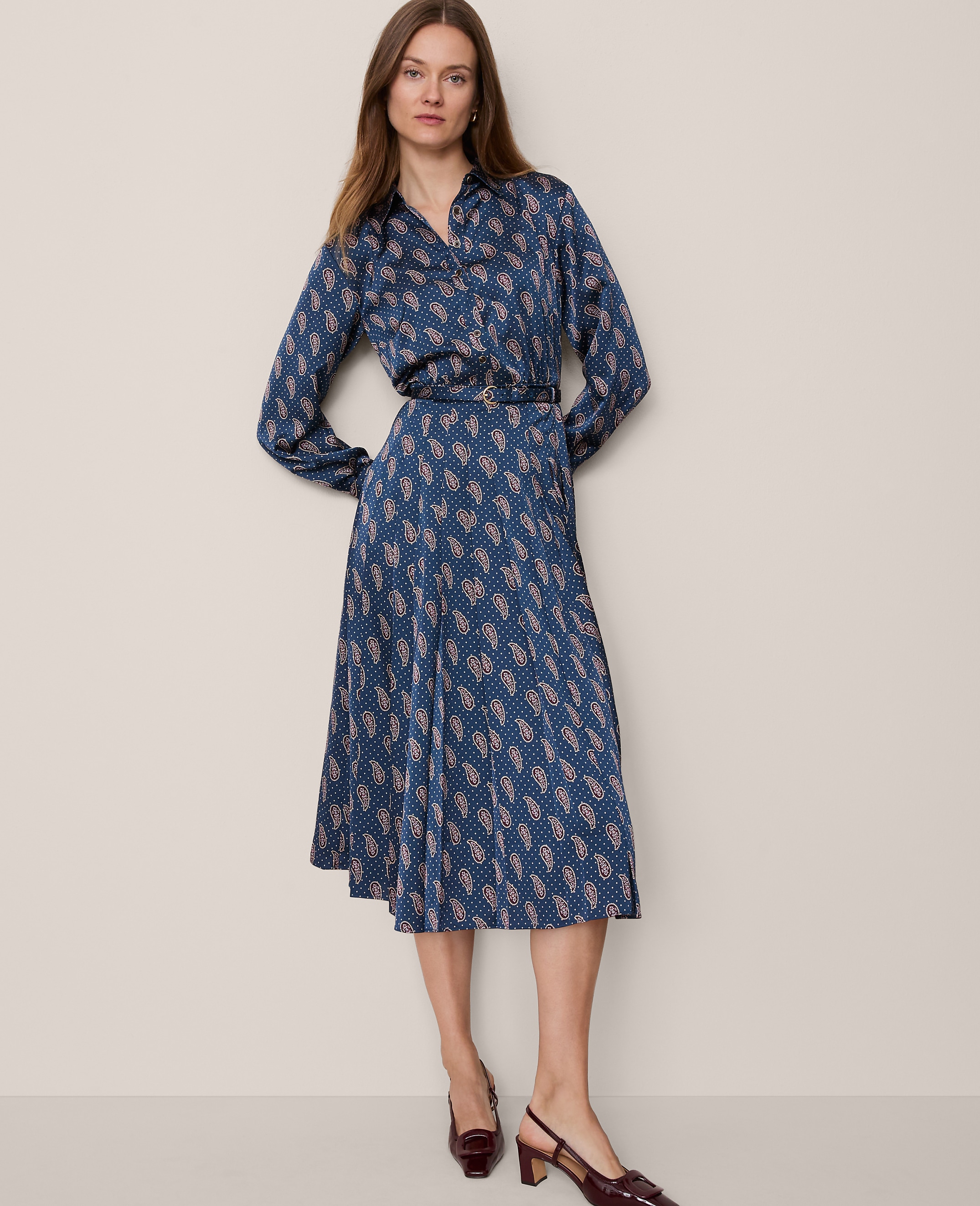Petite Paisley Pleated Flare Midi Dress