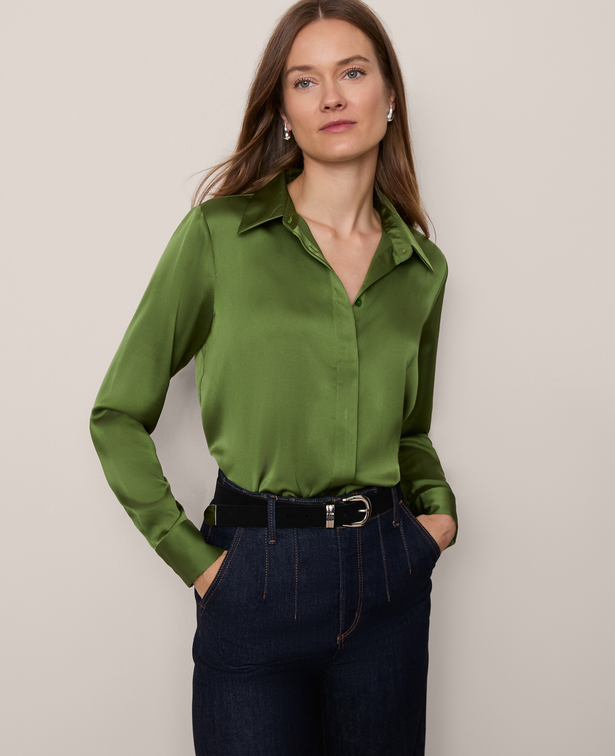 Petite Satin Modern Shirt