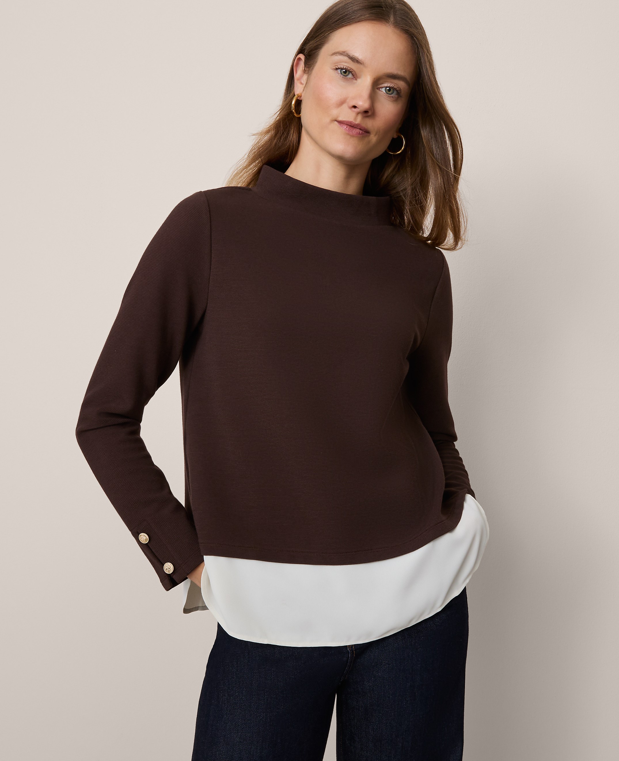 Mixed Media Mock Neck Top