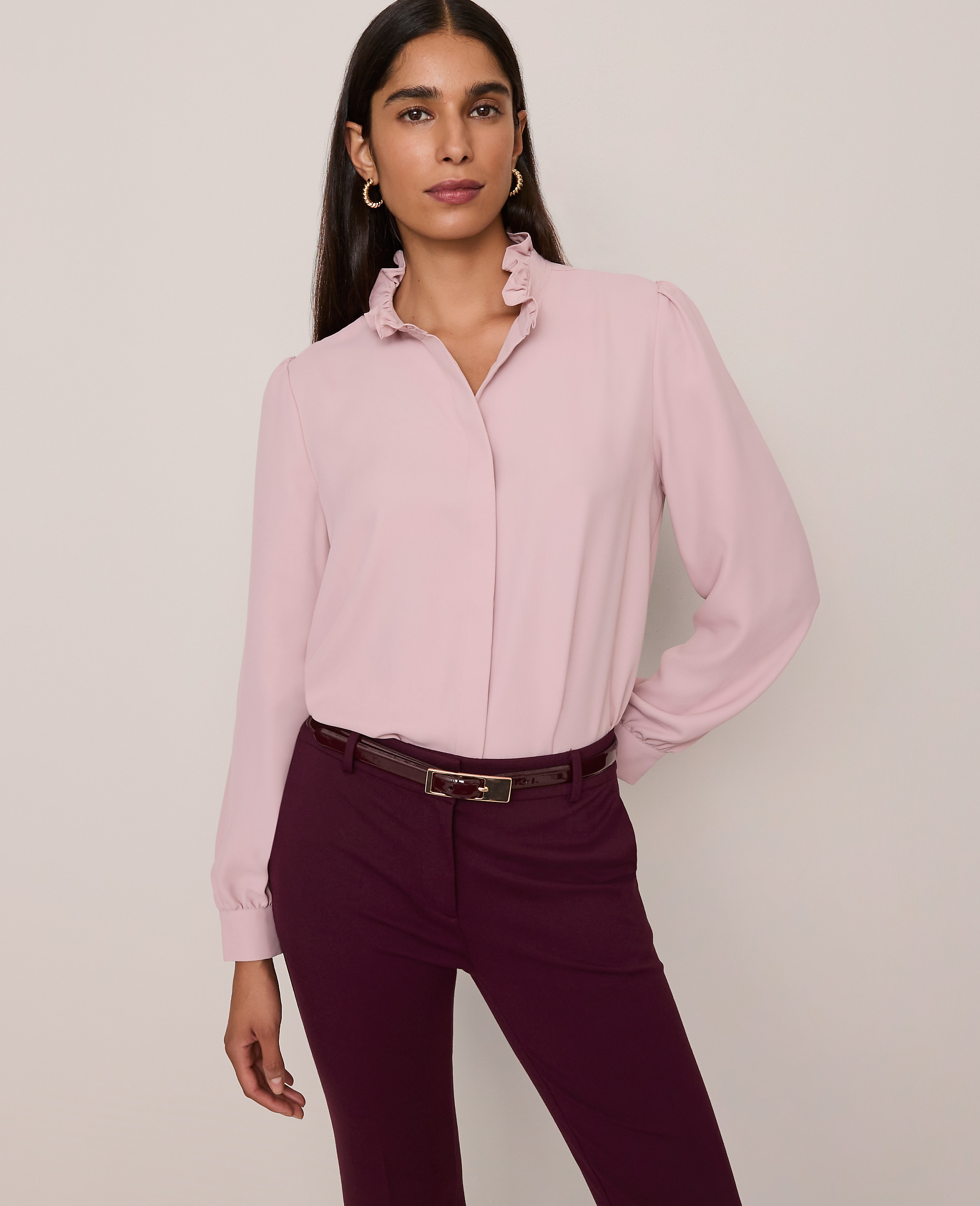 Ruffle Neck Satin Blouse